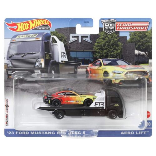 1:64 Hot Wheels Premium 2023 Team Transport Ford Mustang RTR Spec 5 + Aero Lift