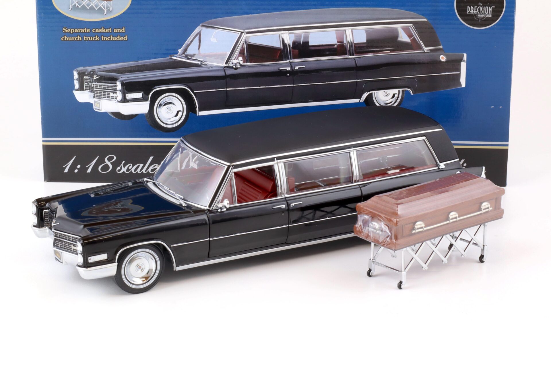 ID 75723 orig 1.jpg 1:18 Precision Miniatures Sunset Coach 1966 Cadillac S&S Limousine HEARSE black