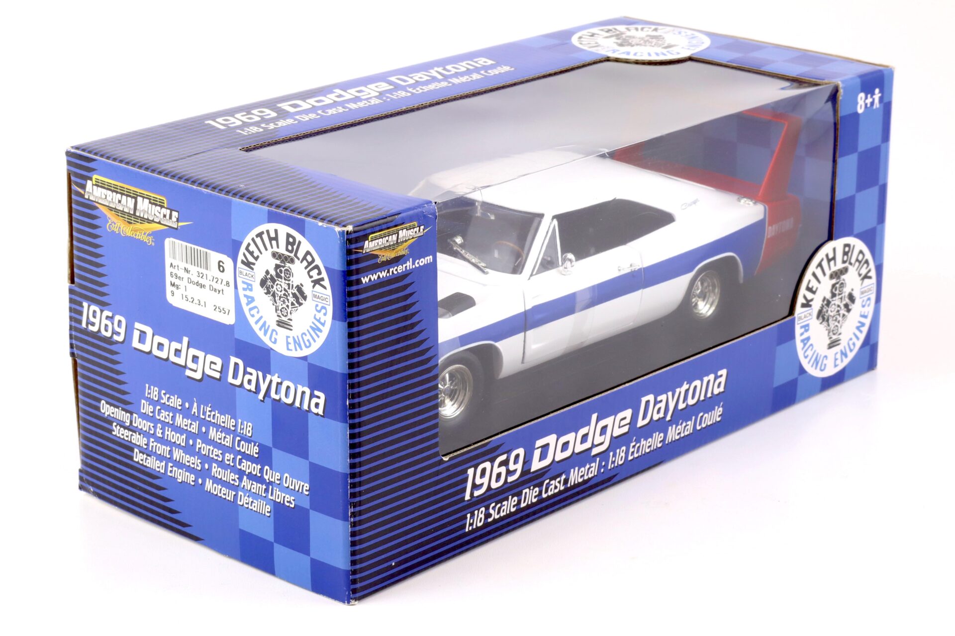 1:18 ERTL 1969 Dodge Daytona Keith Black Racing Engines white/blue/red