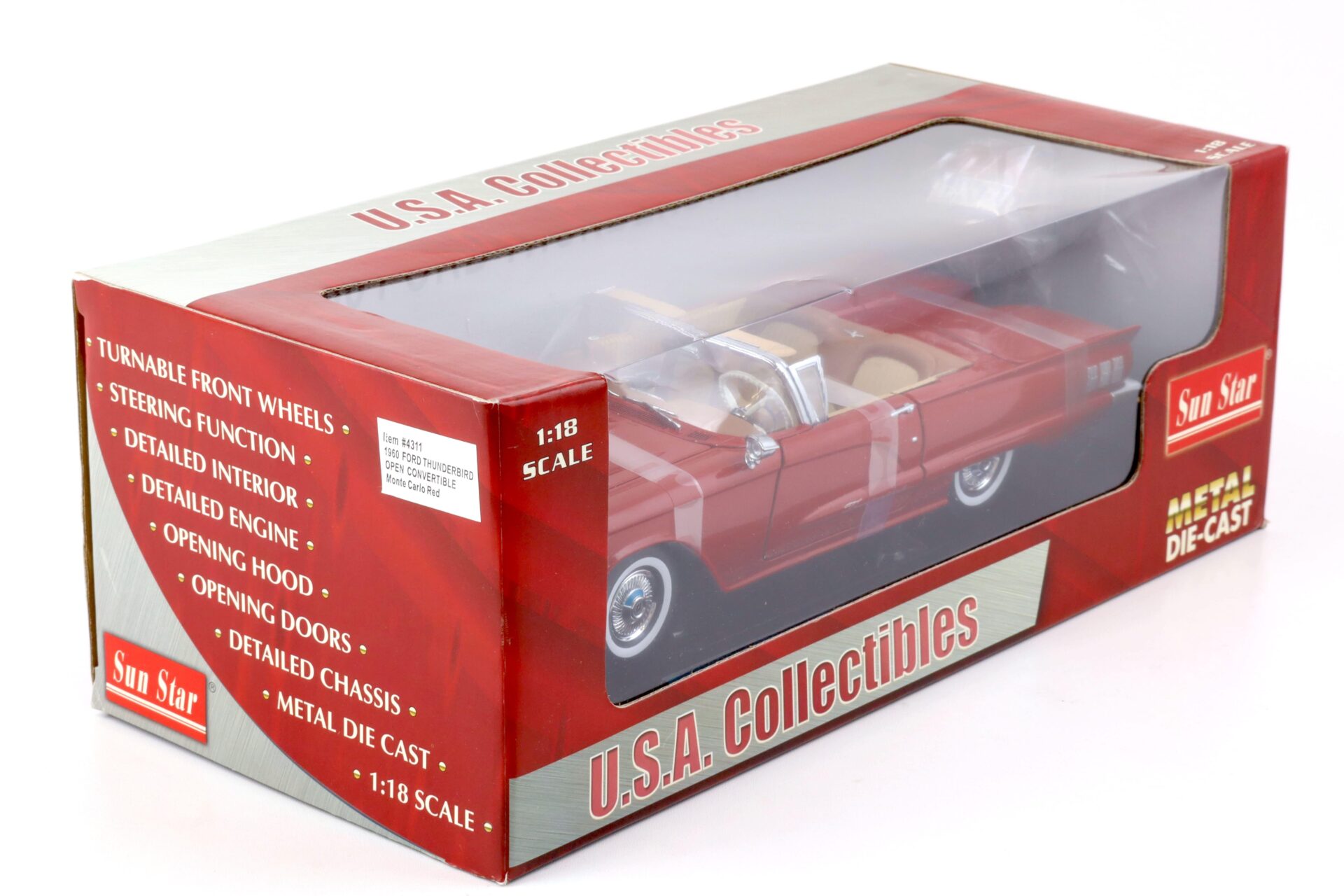 1:18 Sun Star 1960 Ford Thunderbird open Convertible Monte Carlo red