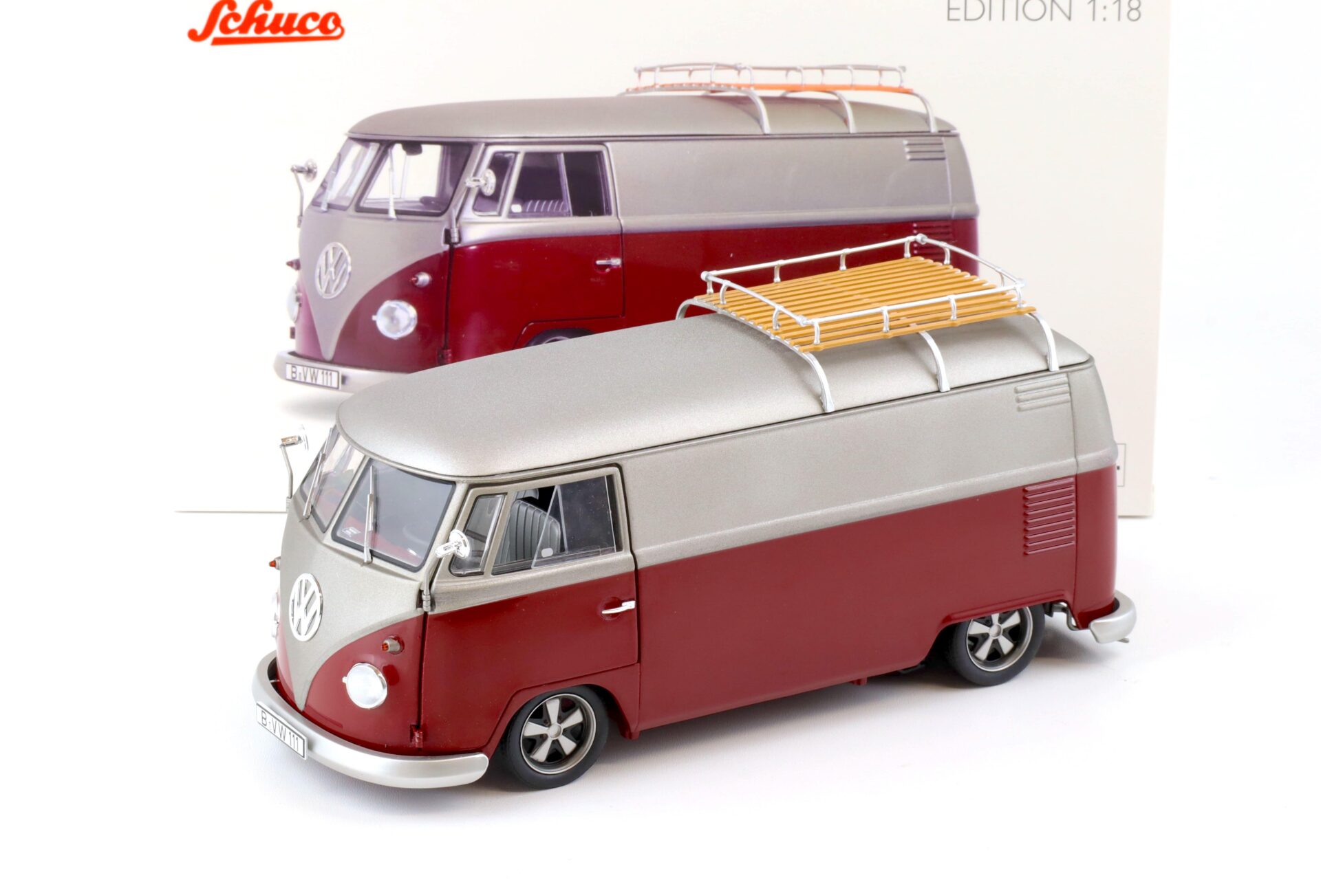 ID 76226 orig 1.jpg 1:18 Schuco VW T1 Lowrider Bus red/ matt silver-grey 450045600