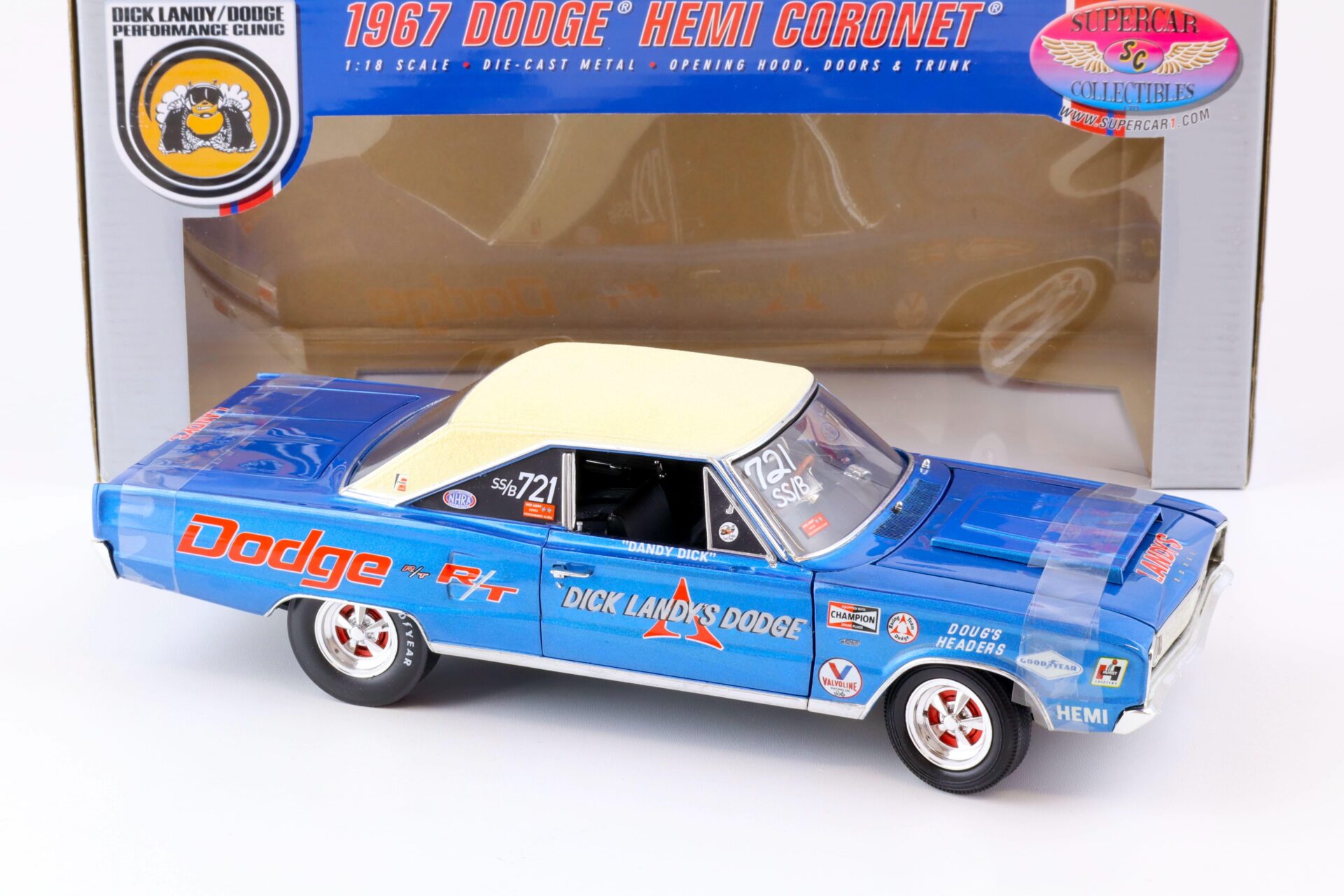 1:18 Highway61 Supercar 1967 Dodge Hemi Coronet Dick Landy #721SS/B Dandy Dick blue