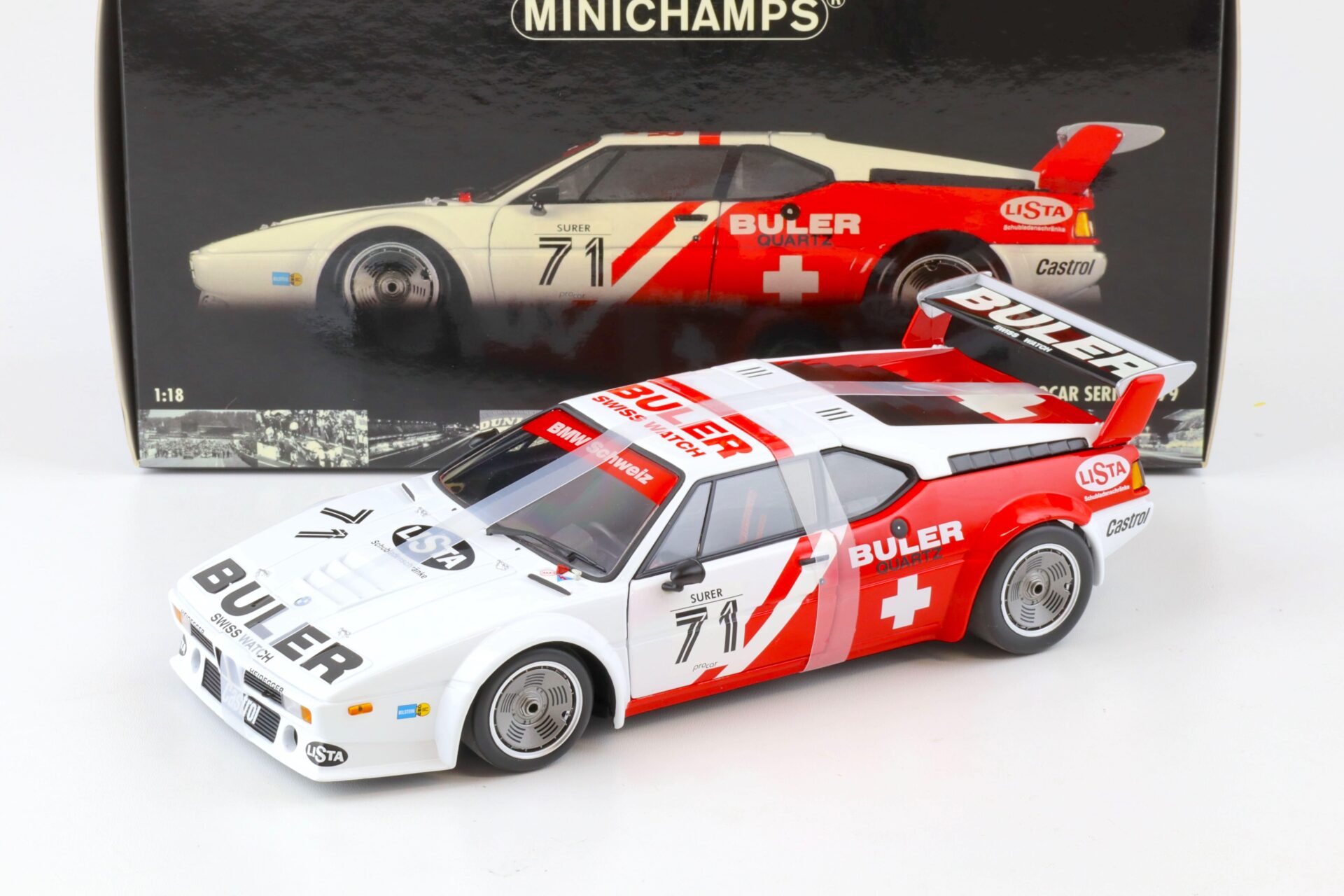 ID 78570 orig 1.jpg 1:18 Minichamps BMW M1 ProCar Series 1979 M.Surer #71 Buler white/ red