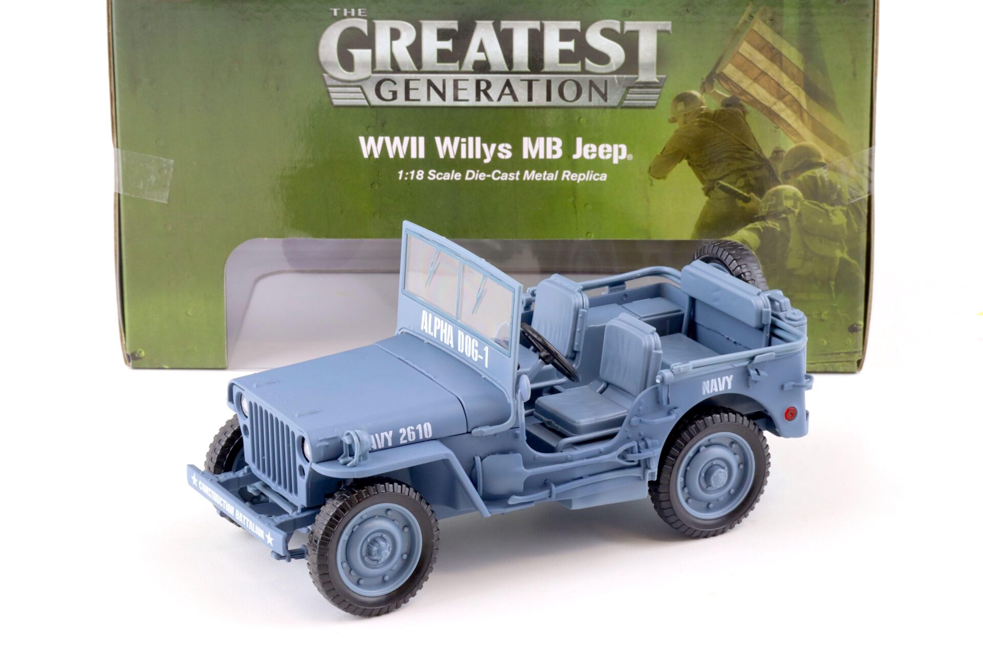 ID 79866 orig.jpg 1:18 Auto World 1941 WWII Willys MB Jeep Alpha Dog-1 US Navy blue