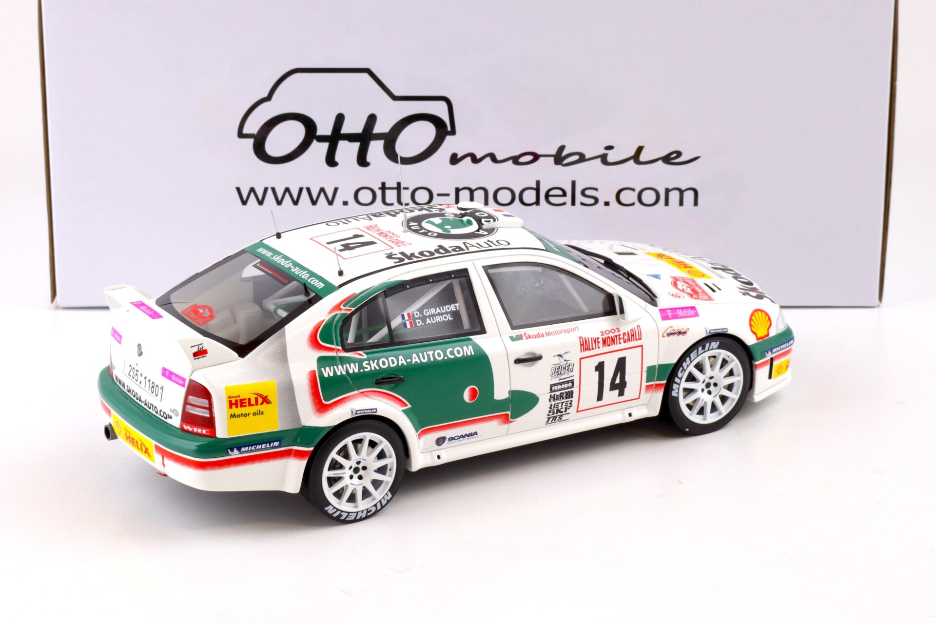 1:18 OTTO mobile OT431 Skoda Octavia WRC Rally Monte Carlo 2003 Auriol #14
