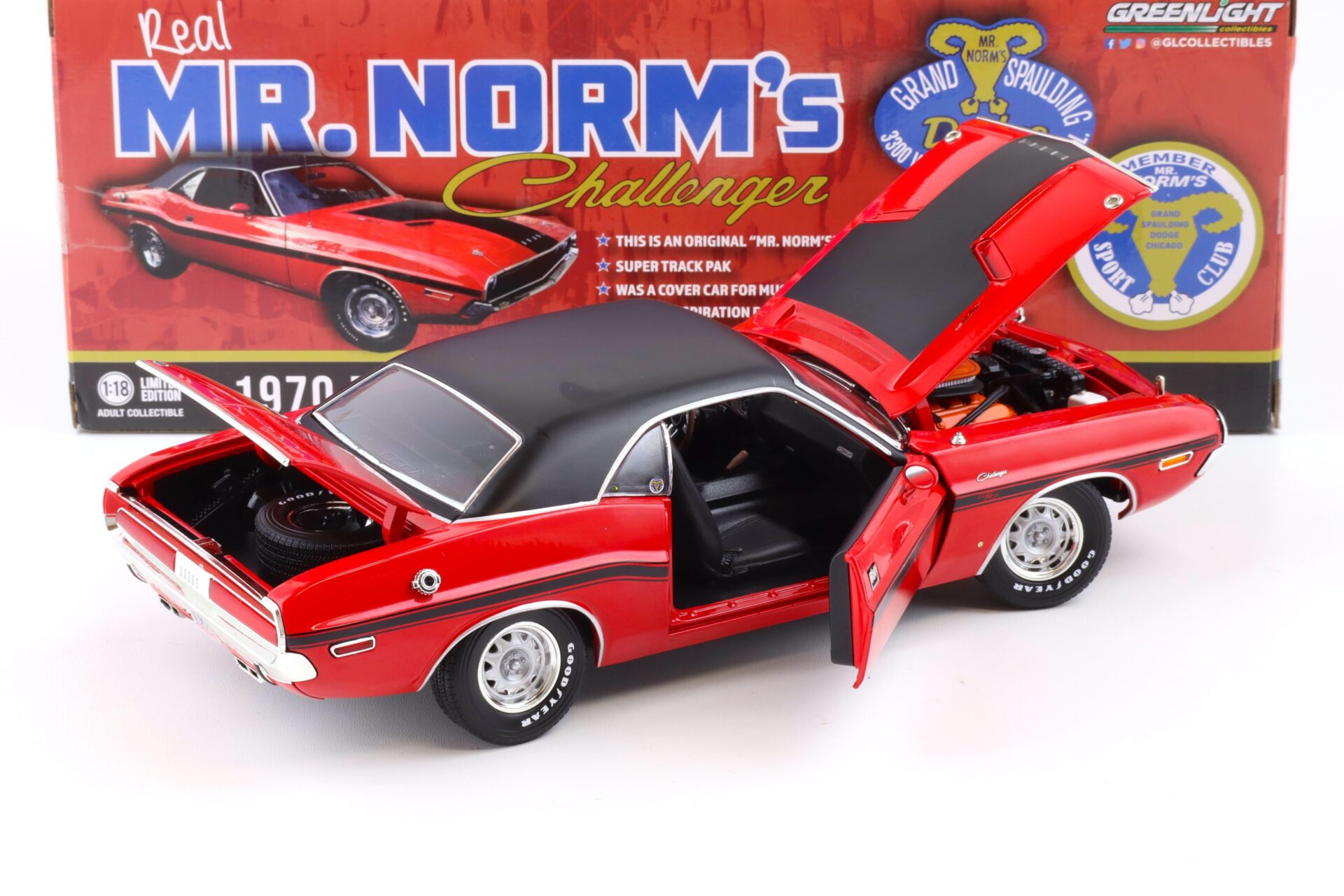 1:18 Greenlight 1970 Dodge Challenger R/T 440 SIX-Pack MR.Norm´s red/ black