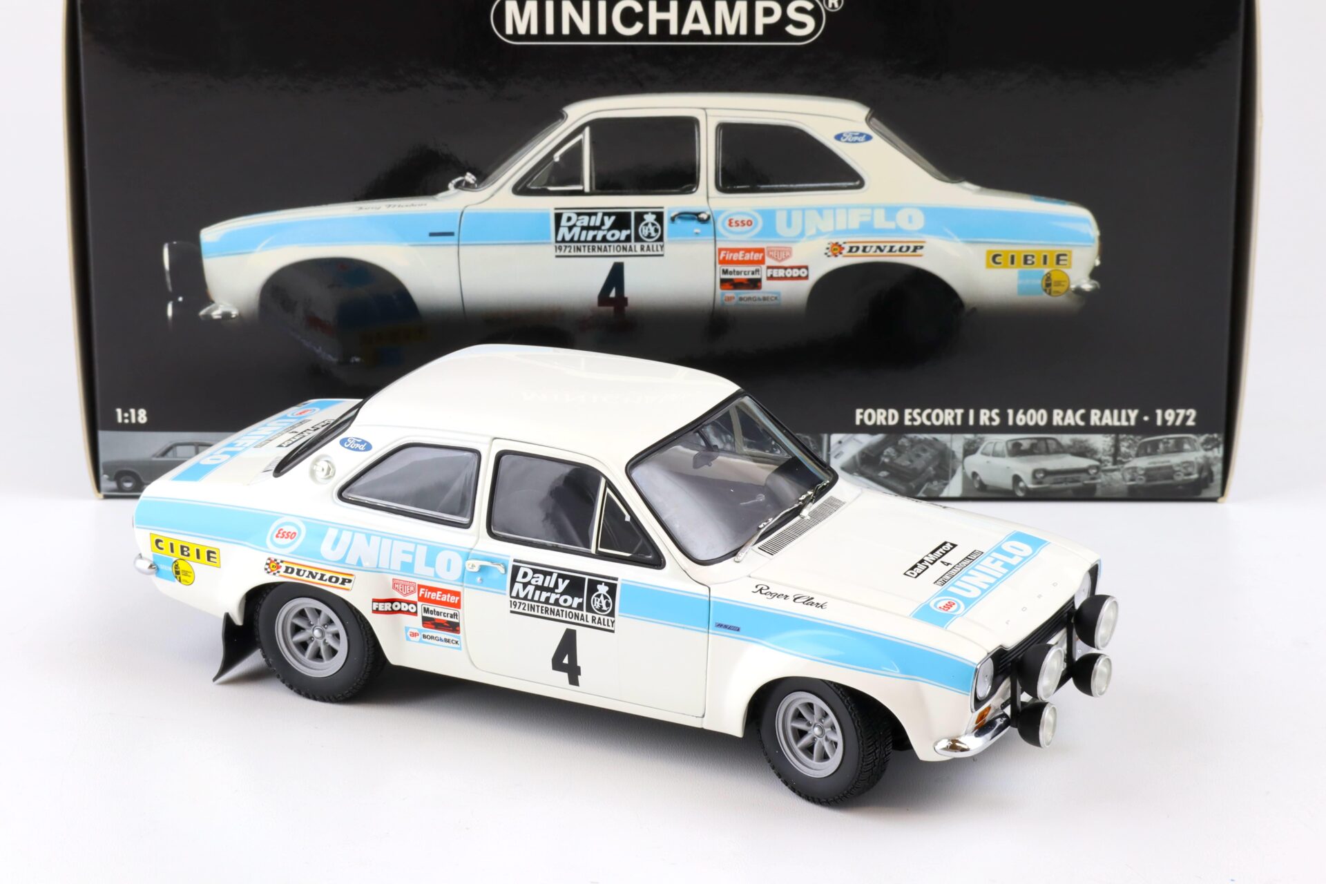 1:18 Minichamps Ford Escort I RS 1600 RAC Rally 1972 Winners Clark/ Mason #4