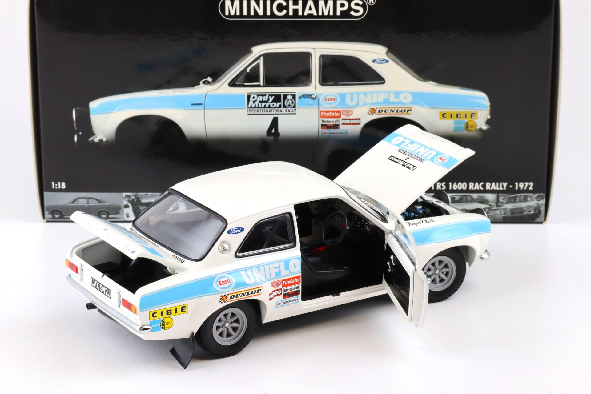 1:18 Minichamps Ford Escort I RS 1600 RAC Rally 1972 Winners Clark/ Mason #4