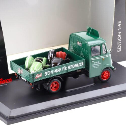 1:43 Schuco Mercedes L319 Pritsche Steib mit 2 Piccolo Beiwagen green