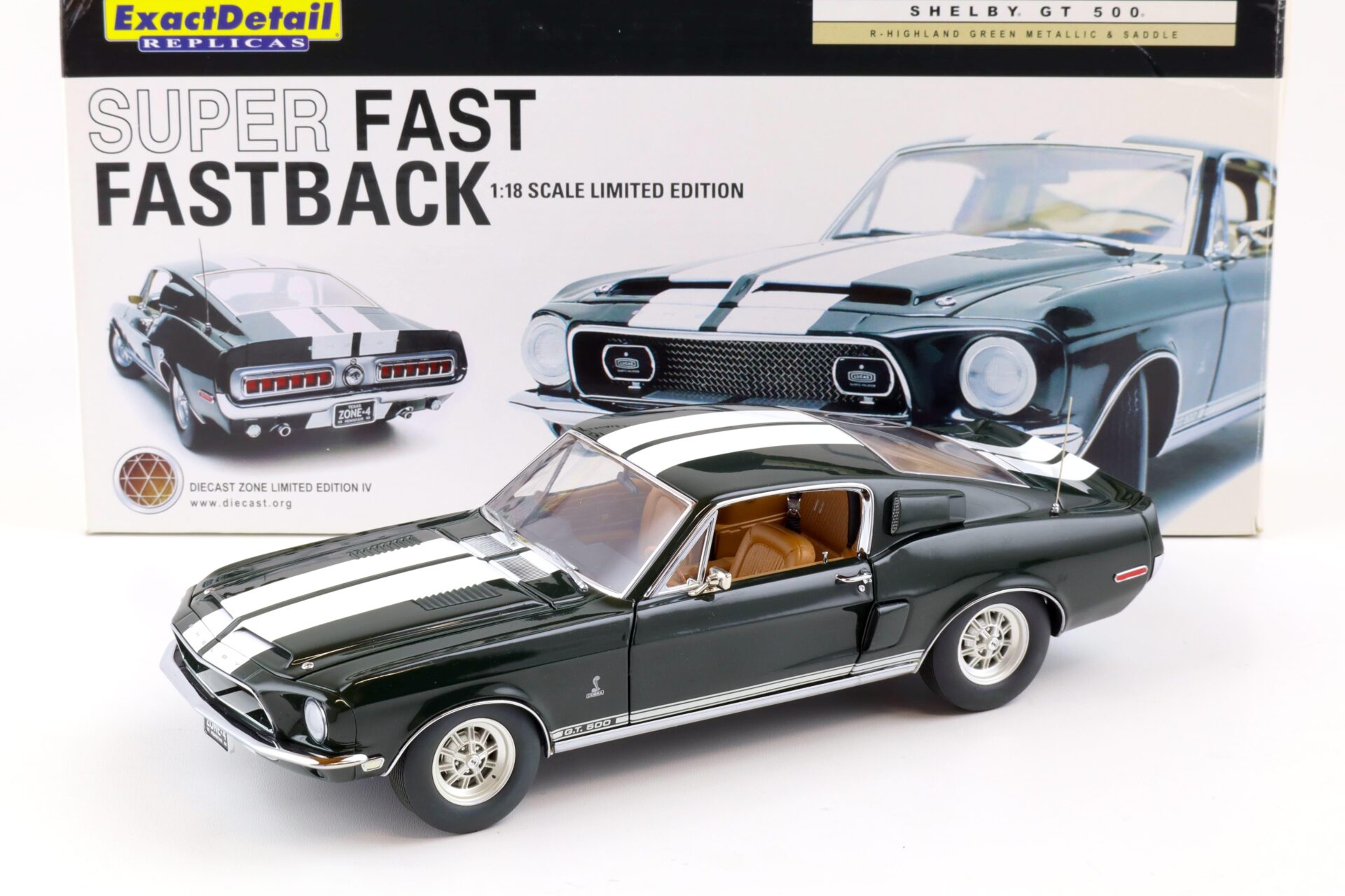 ID 85351 orig 1.jpg 1:18 Exact Detail 1968 Shelby GT500 Super Fast Fastback green/ white stripes