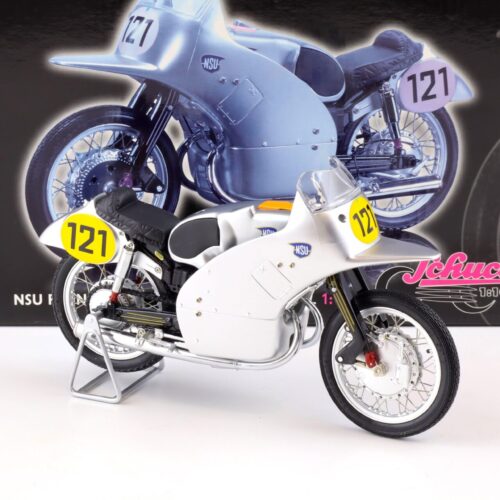 1:10 Schuco NSU Rennmax Delphin motorcycle #121 silver 06632 - Image 2