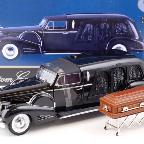1:18 Sunset Coach Precision 1938 Cadillac Town Car Custom Carved Panel HEARSE black