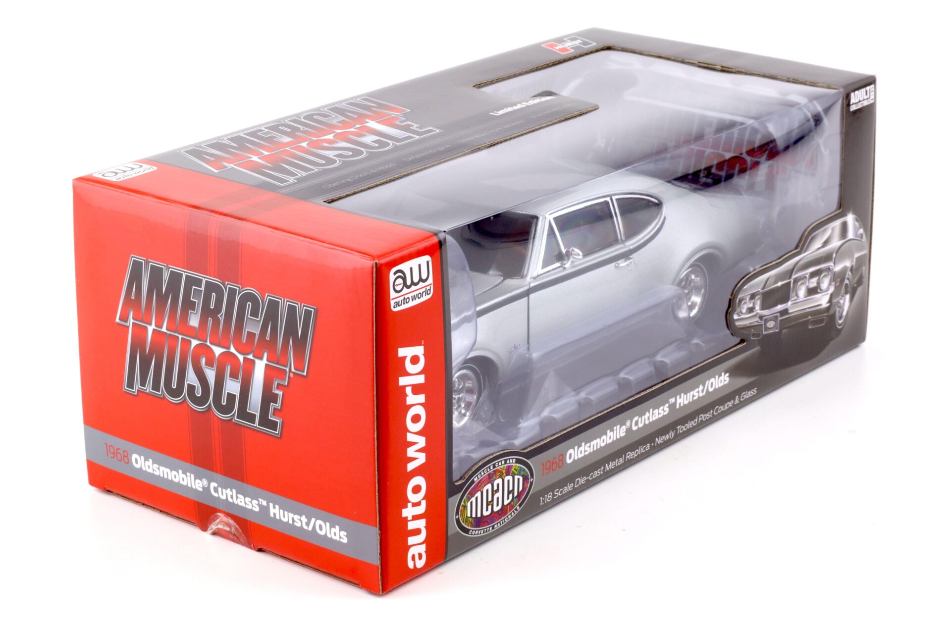 1:18 Auto World 1968 Oldsmobile Cutlass Hurst/ Olds 2-Door MCACN Peruvian silver