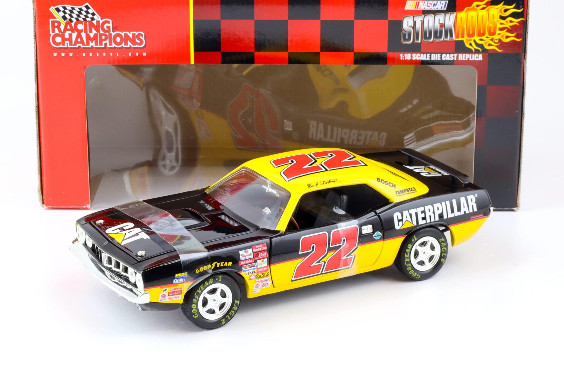 1:18 ERTL Ward Burton Caterpillar 1971 Plymouth Barracuda Stock Rods #22 black/ yellow