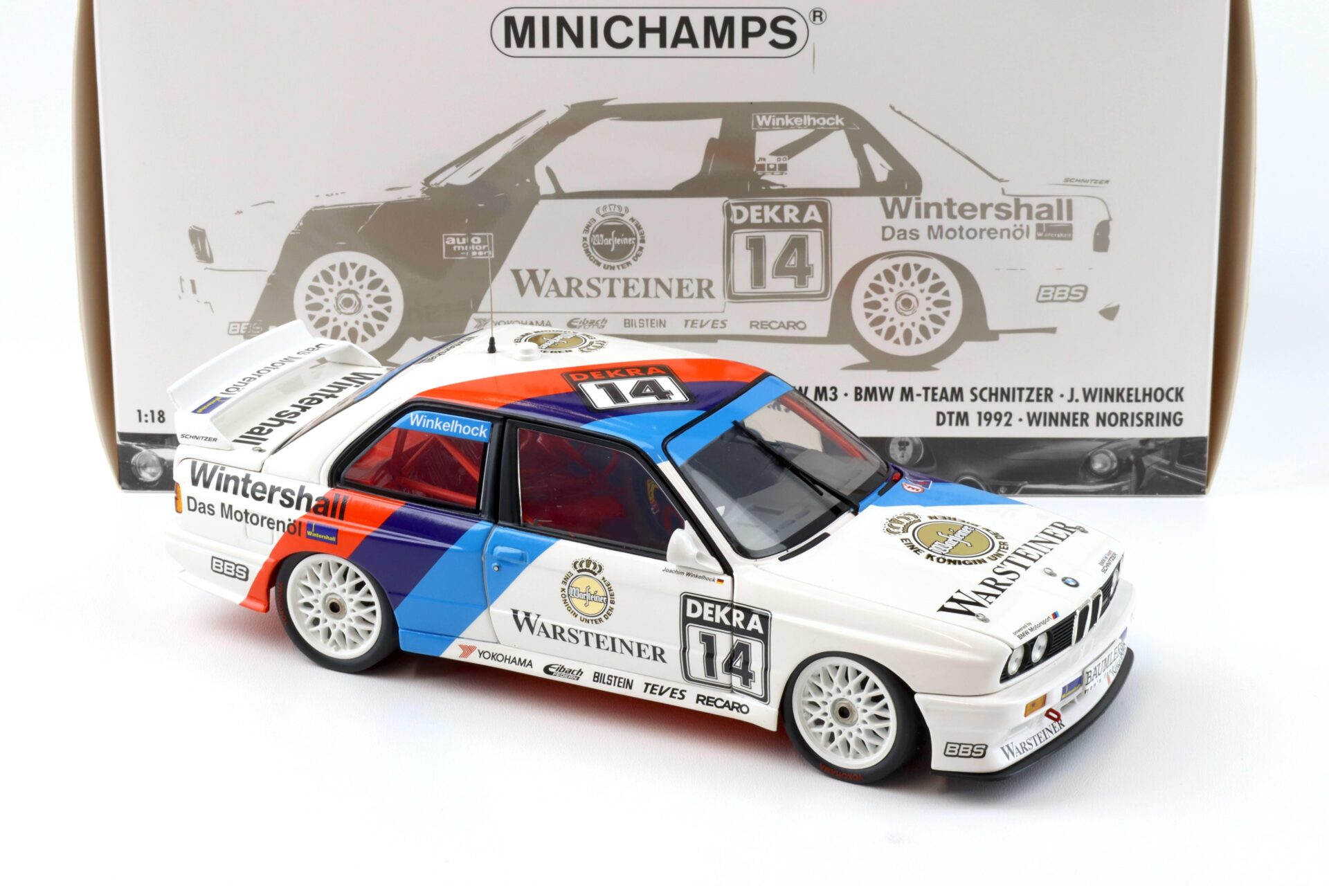 1:18 Minichamps BMW M3 E30 DTM M-Team Schnitzer Winkelhock Winner Norisring 1992