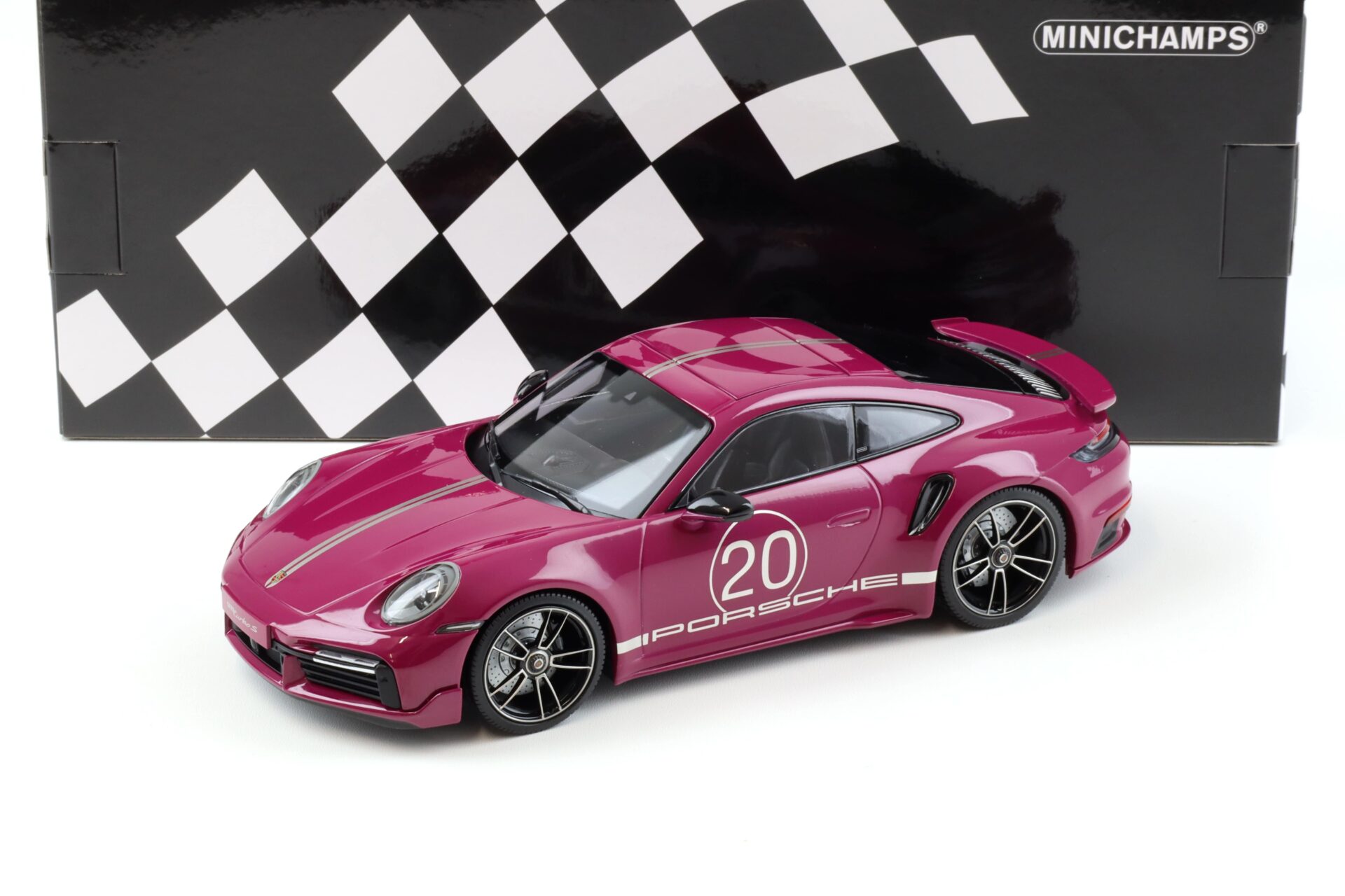 1:18 Minichamps Porsche 911 (992) Turbo S Coupe Sport Design 2021 Ruby red