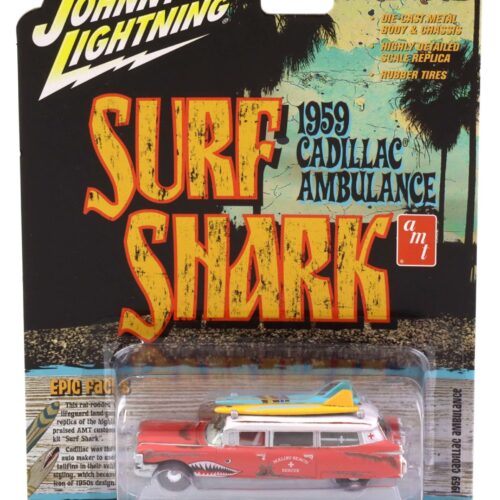 1:64 Johnny Lightning 1959 Cadillac Eldorado Ambulance SURF SHARK red/ white rusty - Image 1
