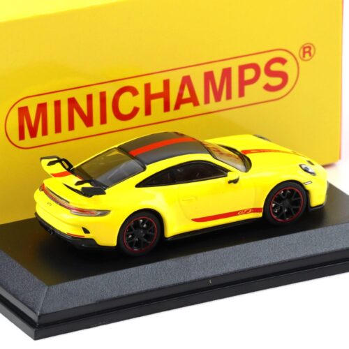1:64 Minichamps Porsche 911 992 GT3 Coupe Racing yellow/ red stripes