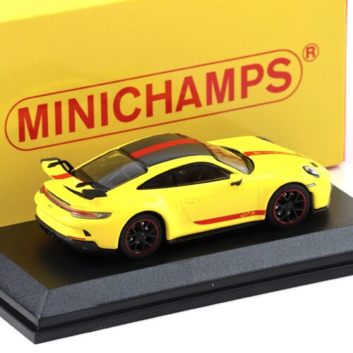 1:64 Minichamps Porsche 911 992 GT3 Coupe Racing yellow/ red stripes