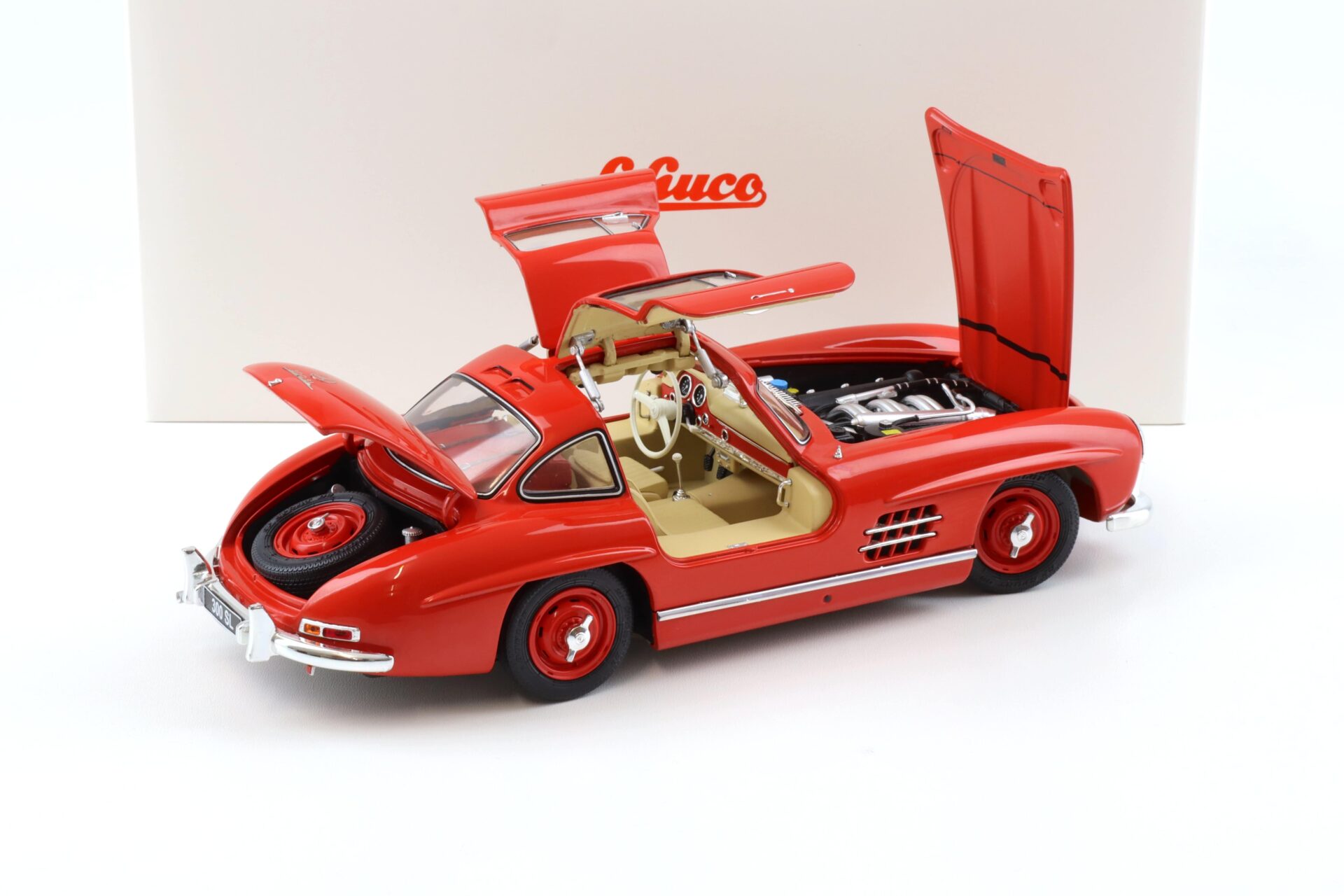 1:18 Schuco Mercedes 300 SL Coupe Gullwing W198 red/ beige interior