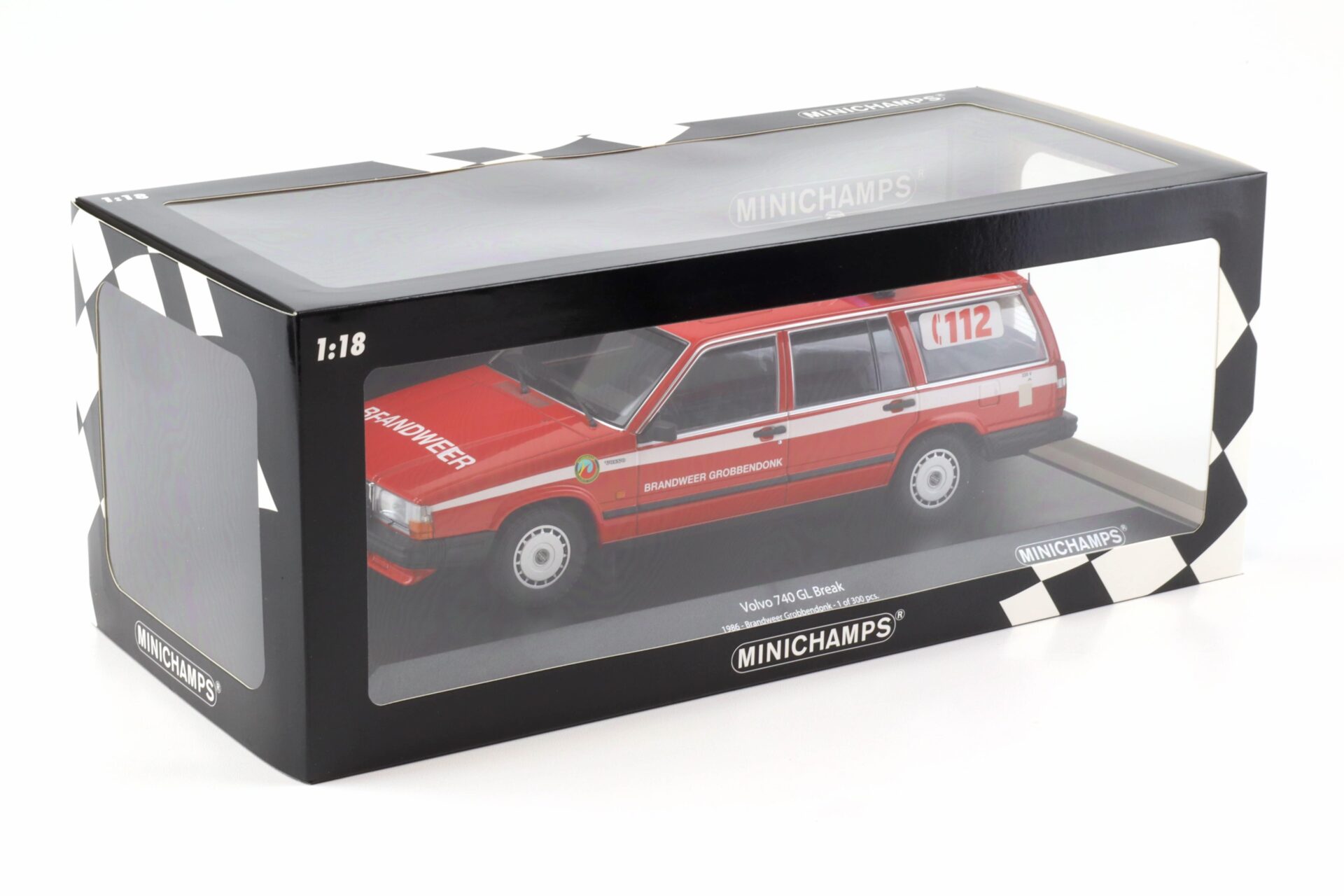 1:18 Minichamps Volvo 740 GL Break 1986 Brandweer Grobbendonk Feuerwehr red
