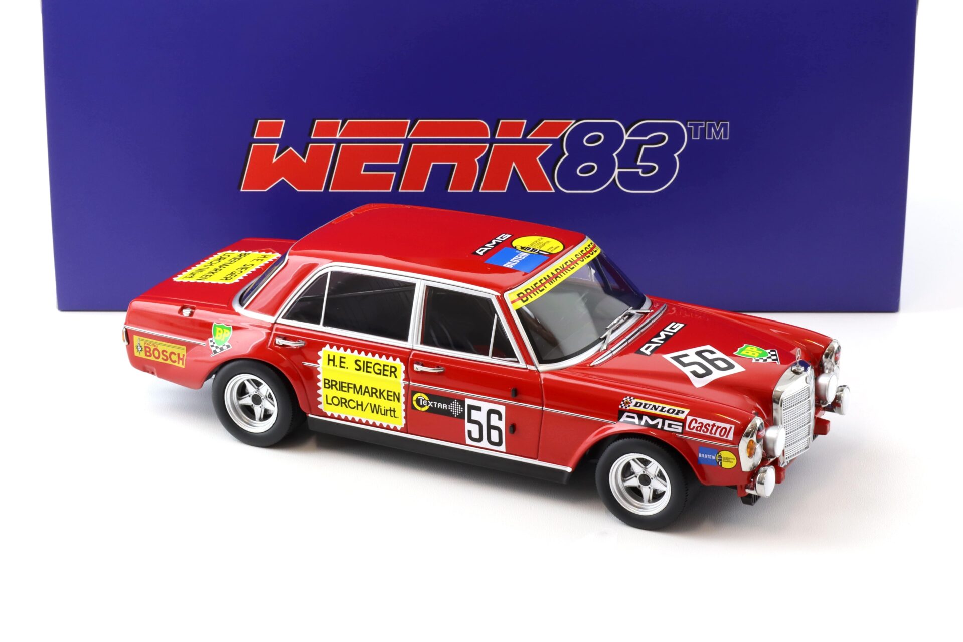 1:18 WERK83 Mercedes 300 SEL 6.8 AMG #56 200 Meilen Nürnberg 1972 H.Heyer
