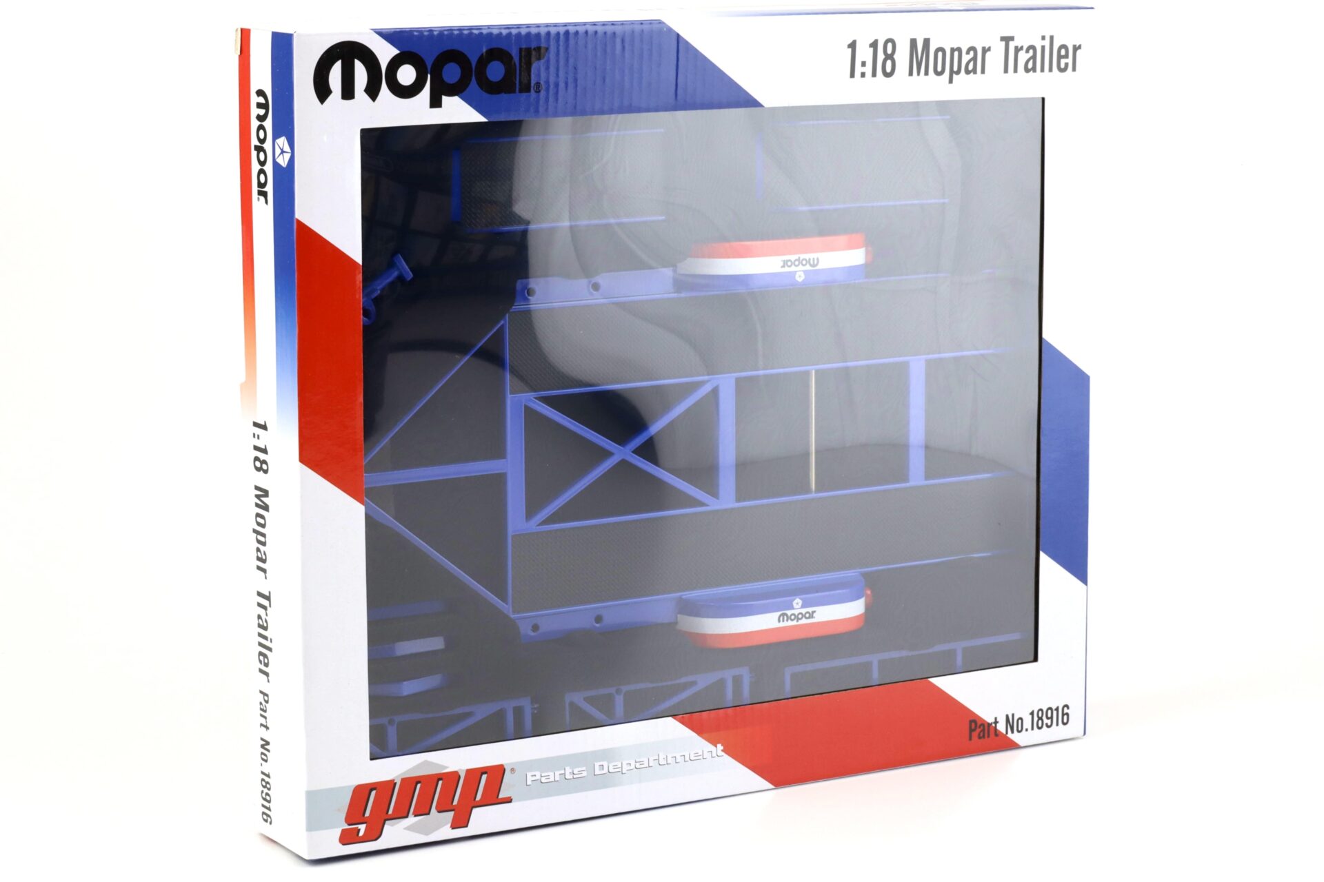 1:18 GMP Tandem Car Trailer Anhänger MOPAR blue/ red Diorama Zubehör