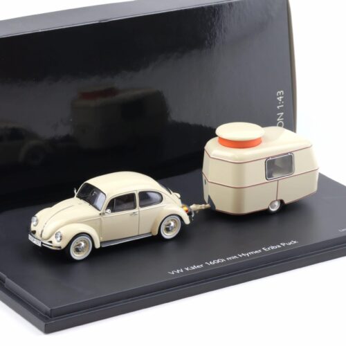 1:43 Schuco VW Käfer 1600i (UE) mit Eriba Puck Wohnanhänger beige