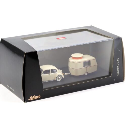 1:43 Schuco VW Käfer 1600i (UE) mit Eriba Puck Wohnanhänger beige