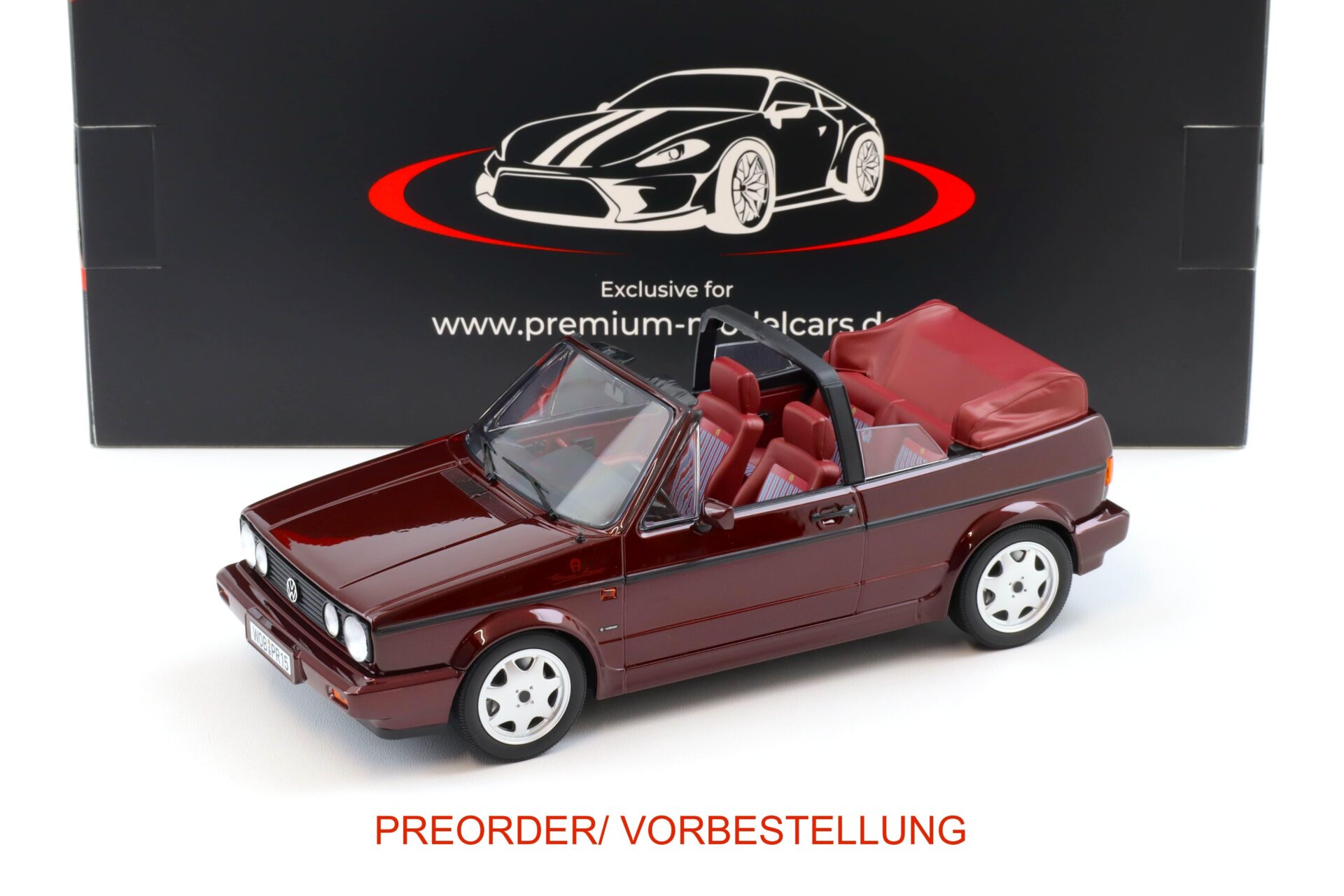 PREORDER 1:18 Norev VW Golf 1 Cabriolet Etienne Aigner 1990 Bordeaux red metallic - Limited 750 pcs.