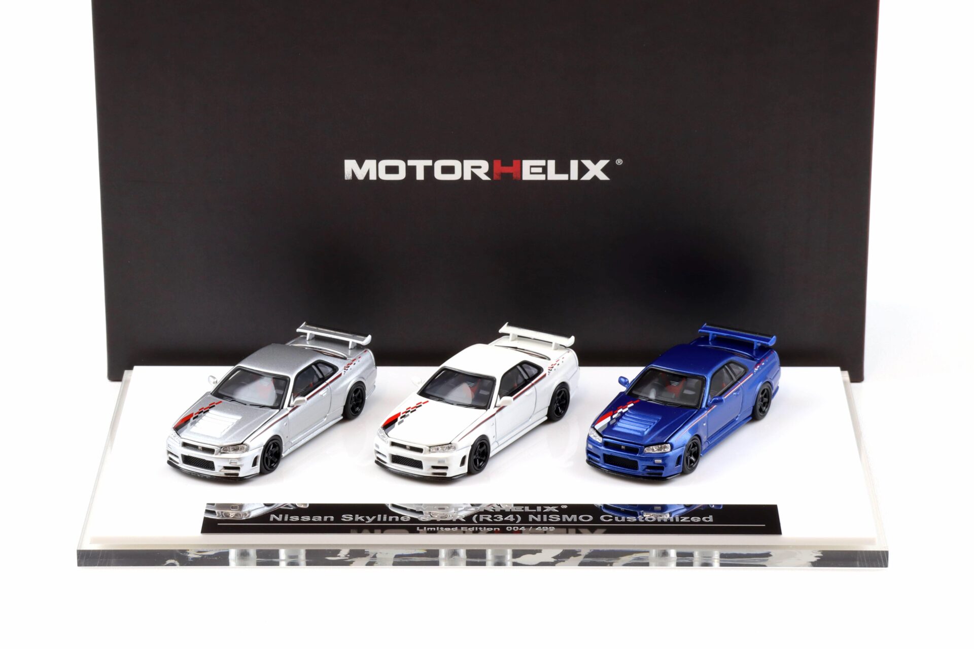 ID 103843 orig 2.jpg 1:64 Motorhelix Foshan Show Nissan Skyline GT-R R34 Nismo 3-Car Set Limited 499 pcs.