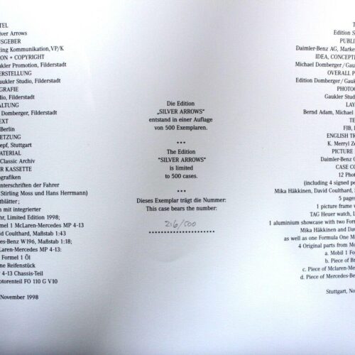 Mercedes-Benz Edition SILVER ARROWS SET 1998 1:43 &1:18 Limited Edition 216/500