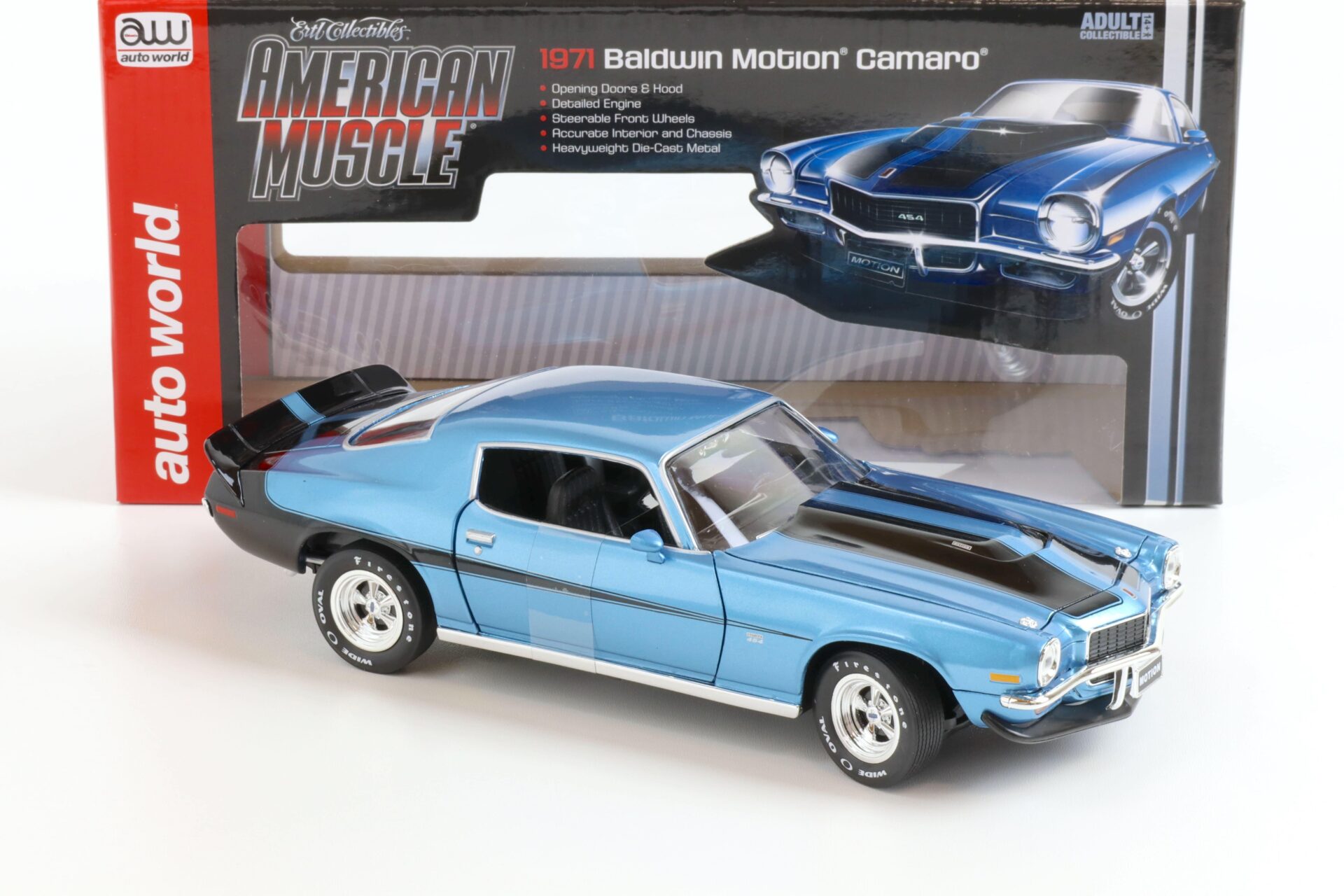 1:18 Auto World 1971 Chevrolet Camaro Baldwin Motion Camaro blue metallic