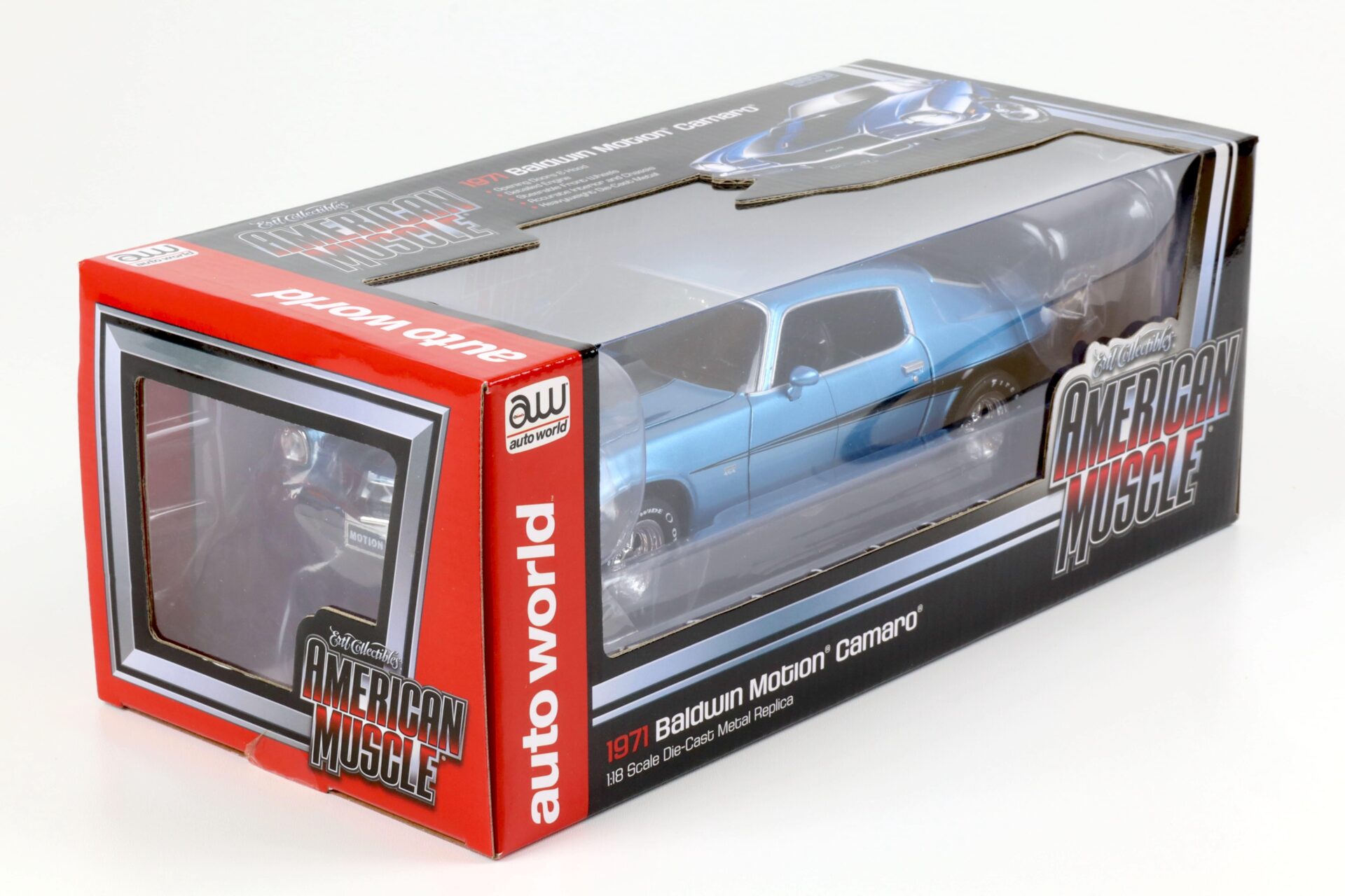 1:18 Auto World 1971 Chevrolet Camaro Baldwin Motion Camaro blue metallic