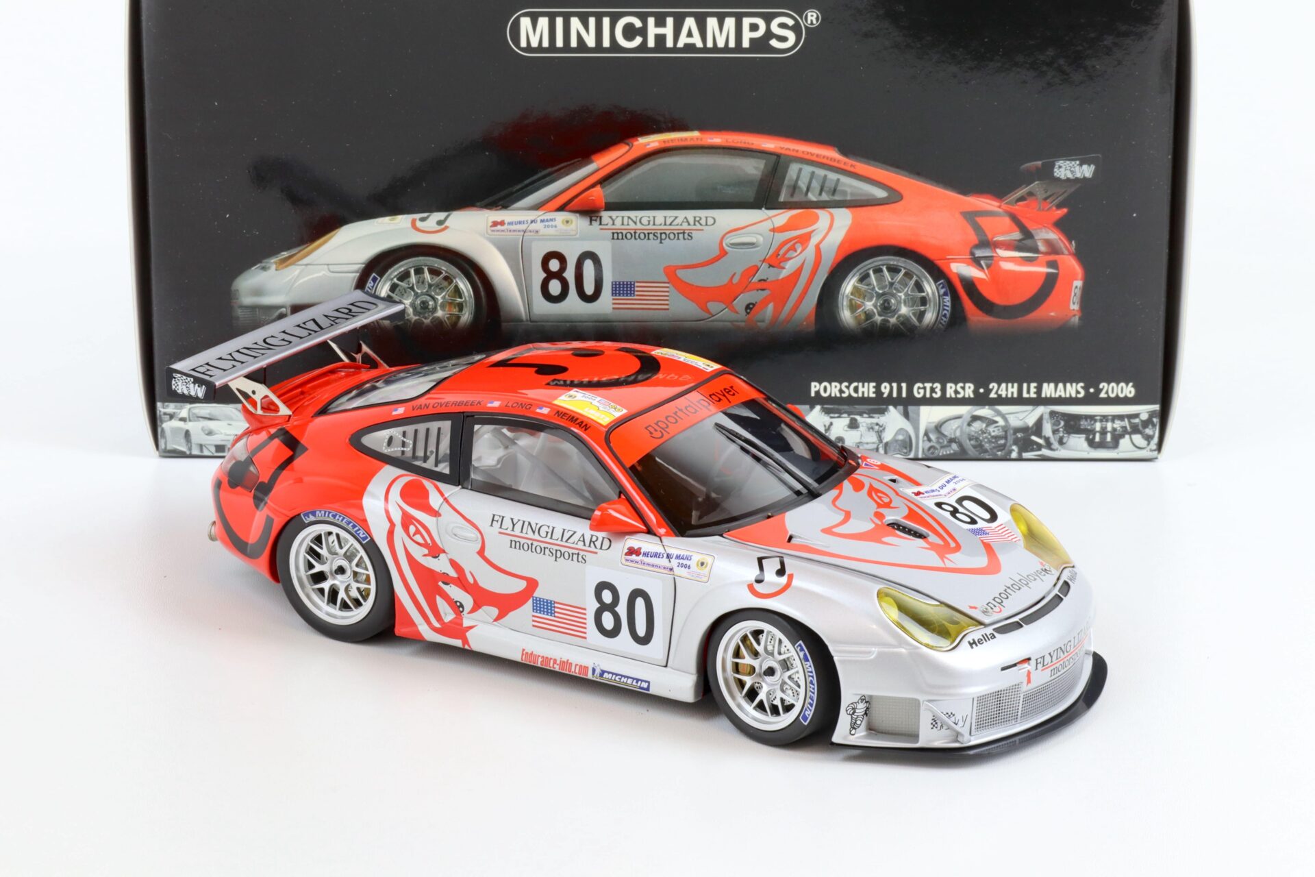 1:18 Minichamps Porsche 911 (996) GT3 RSR 24h Le Mans 2006 Flying Lizard #80