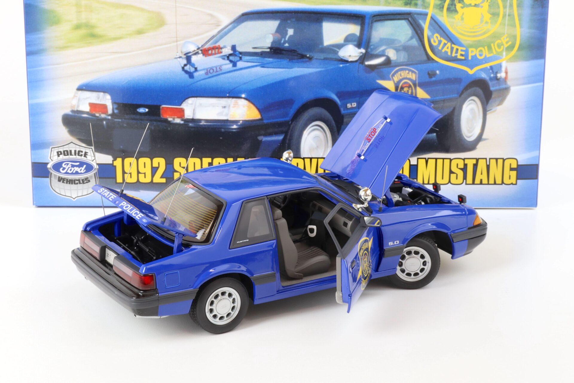 1:18 GMP 1992 Ford Mustang 5.0 Coupe Michigan State Police blue