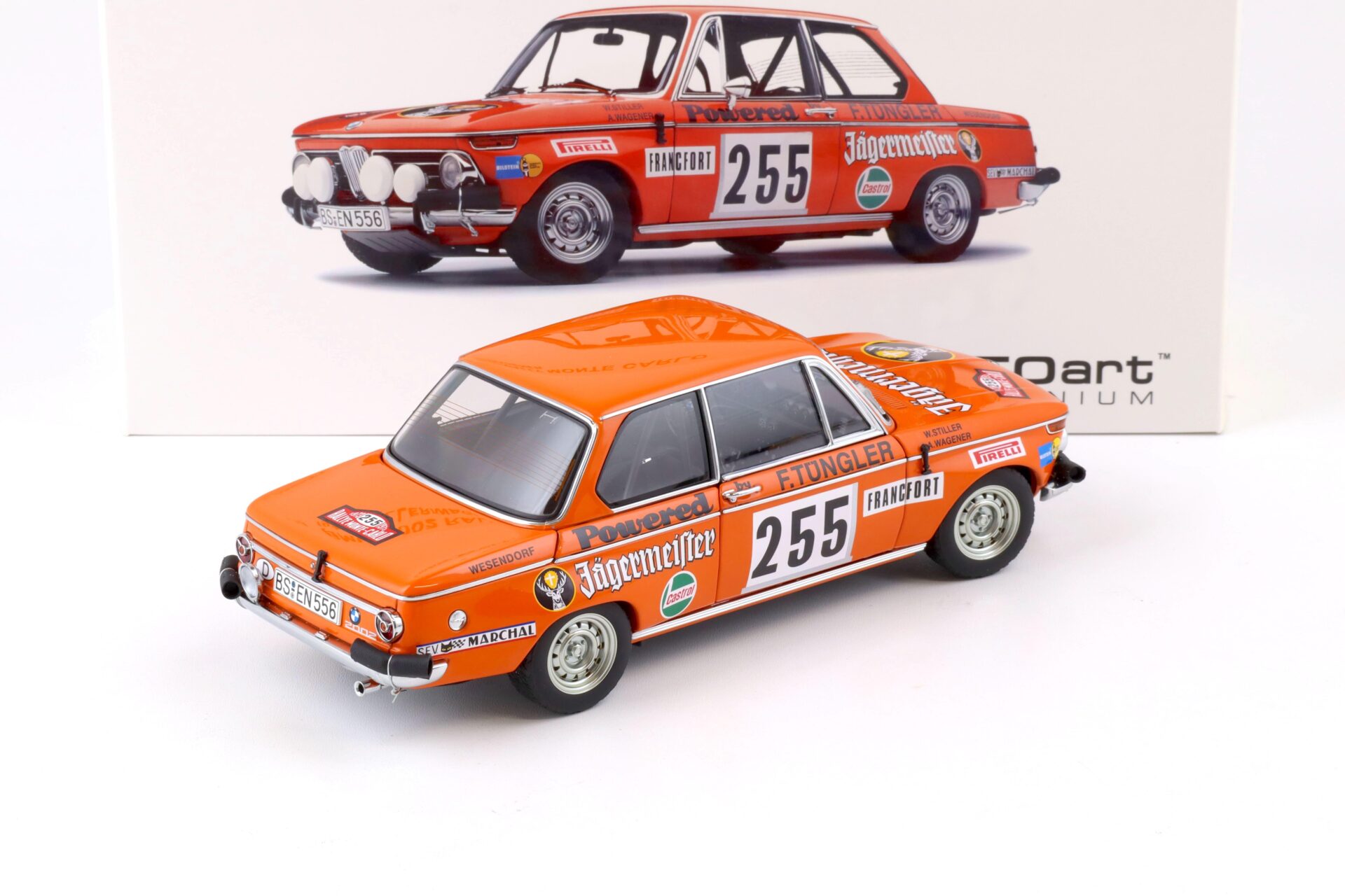 1:18 AUTOart BMW 2002 Rally Monte Carlo Jägermeister 1973 Stiller/Wagener