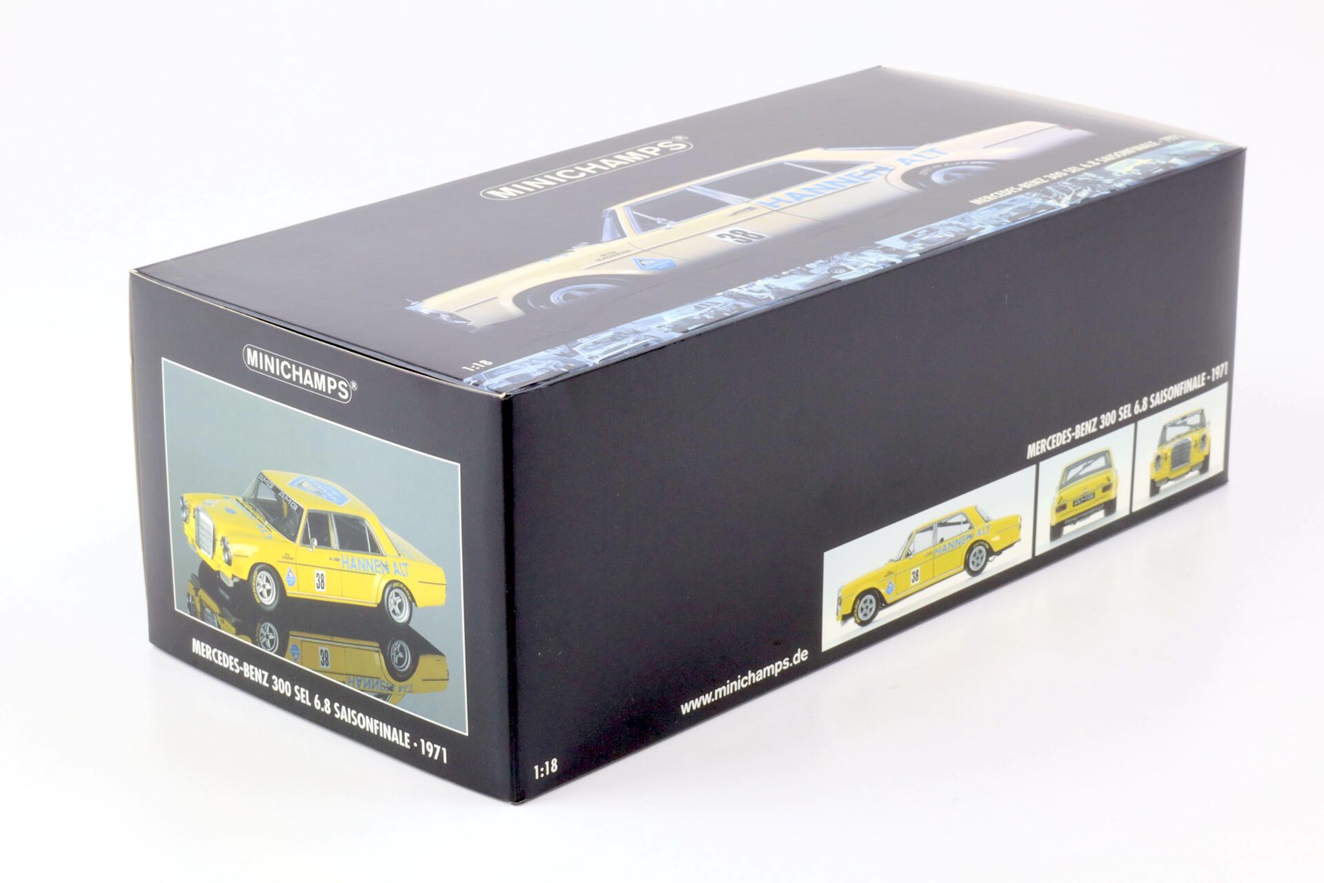 1:18 Minichamps Mercedes 300 SEL 6.8 Saisonfinale 1971 H.Heyer #38 Hannen Alt yellow