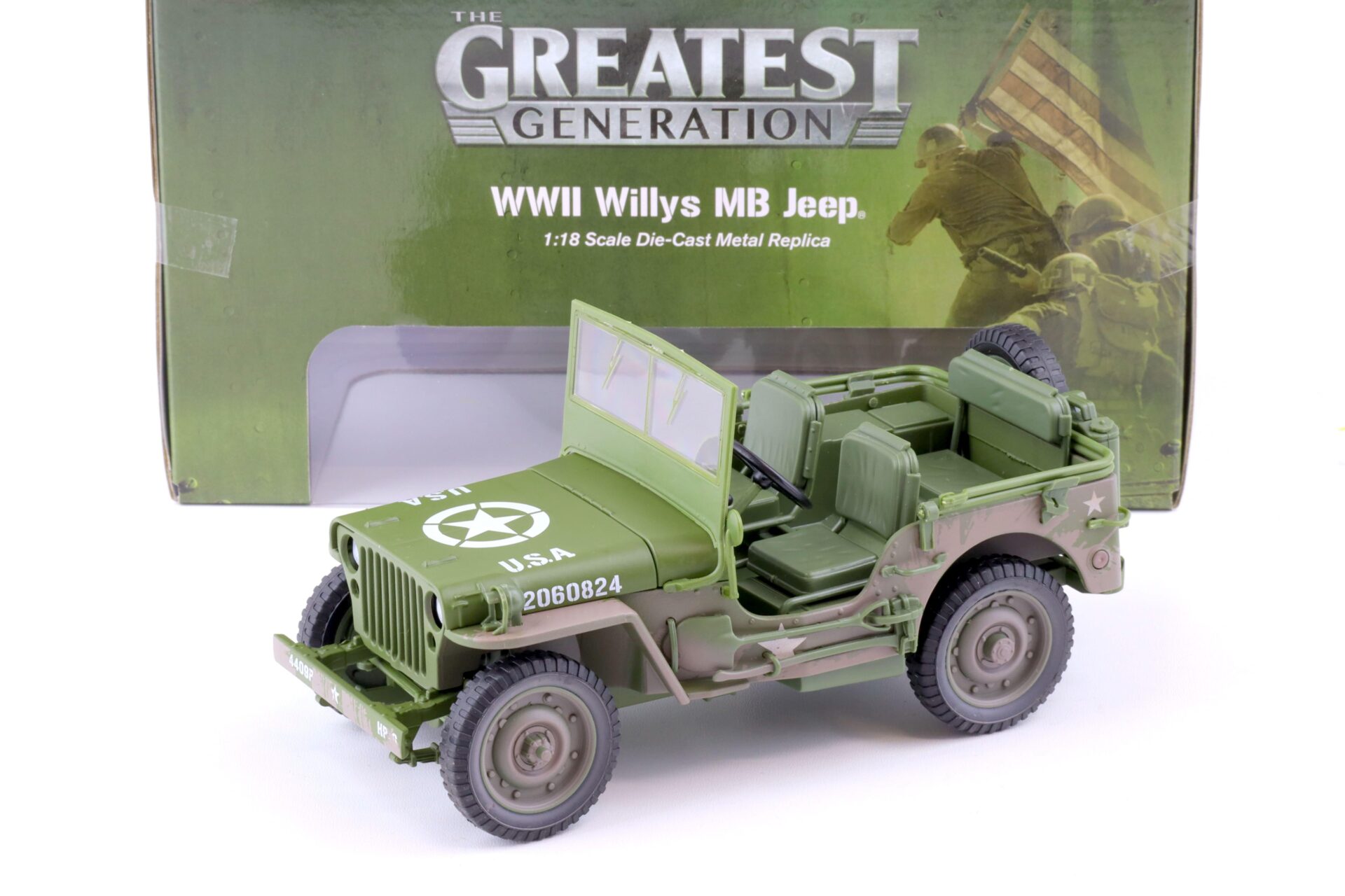1:18 Auto World 1941 WWII Willys MB Jeep US Army green olive Dirty Version