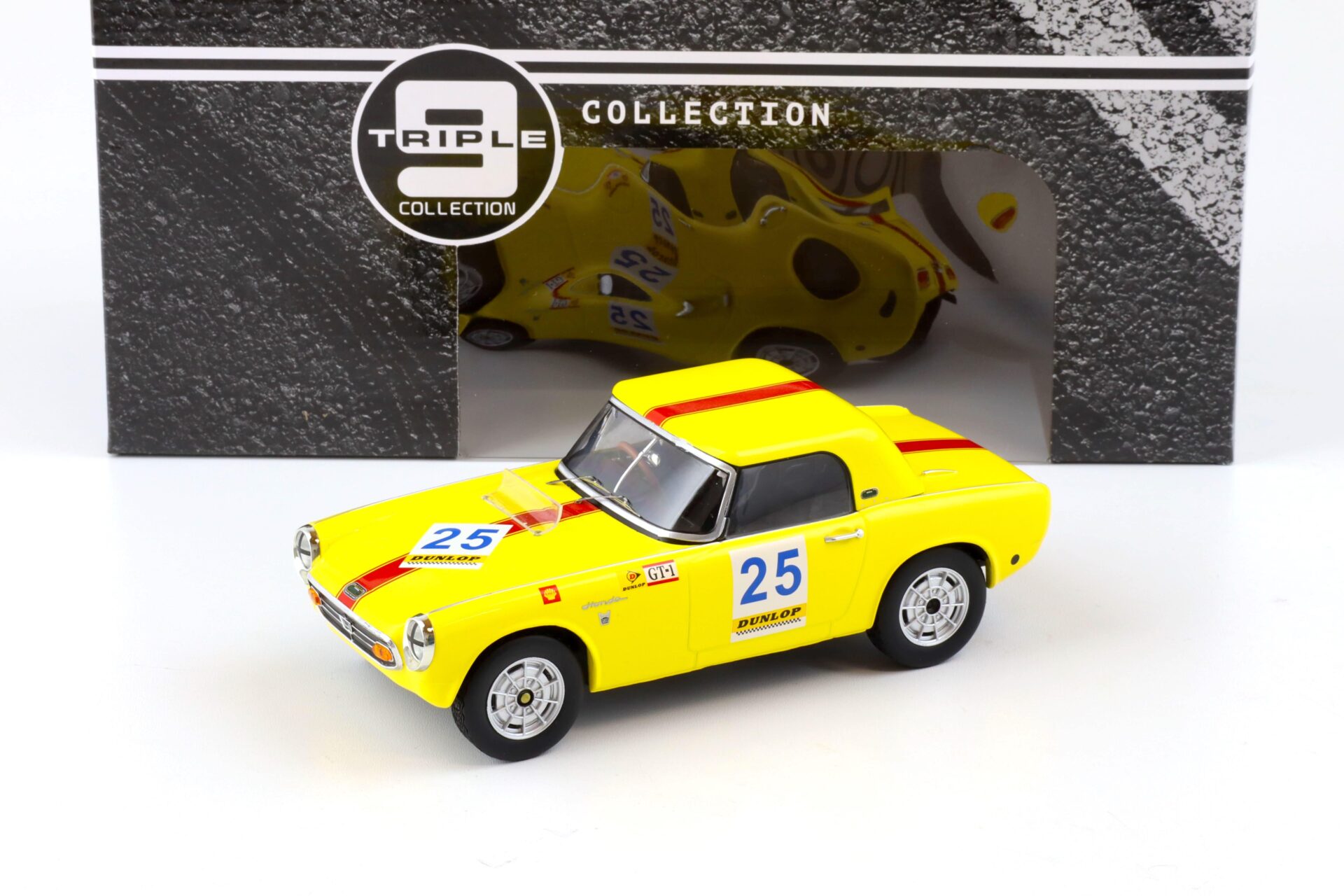 1:18 Triple9 Honda S800 closed Convertible Racing #25 yellow 1966