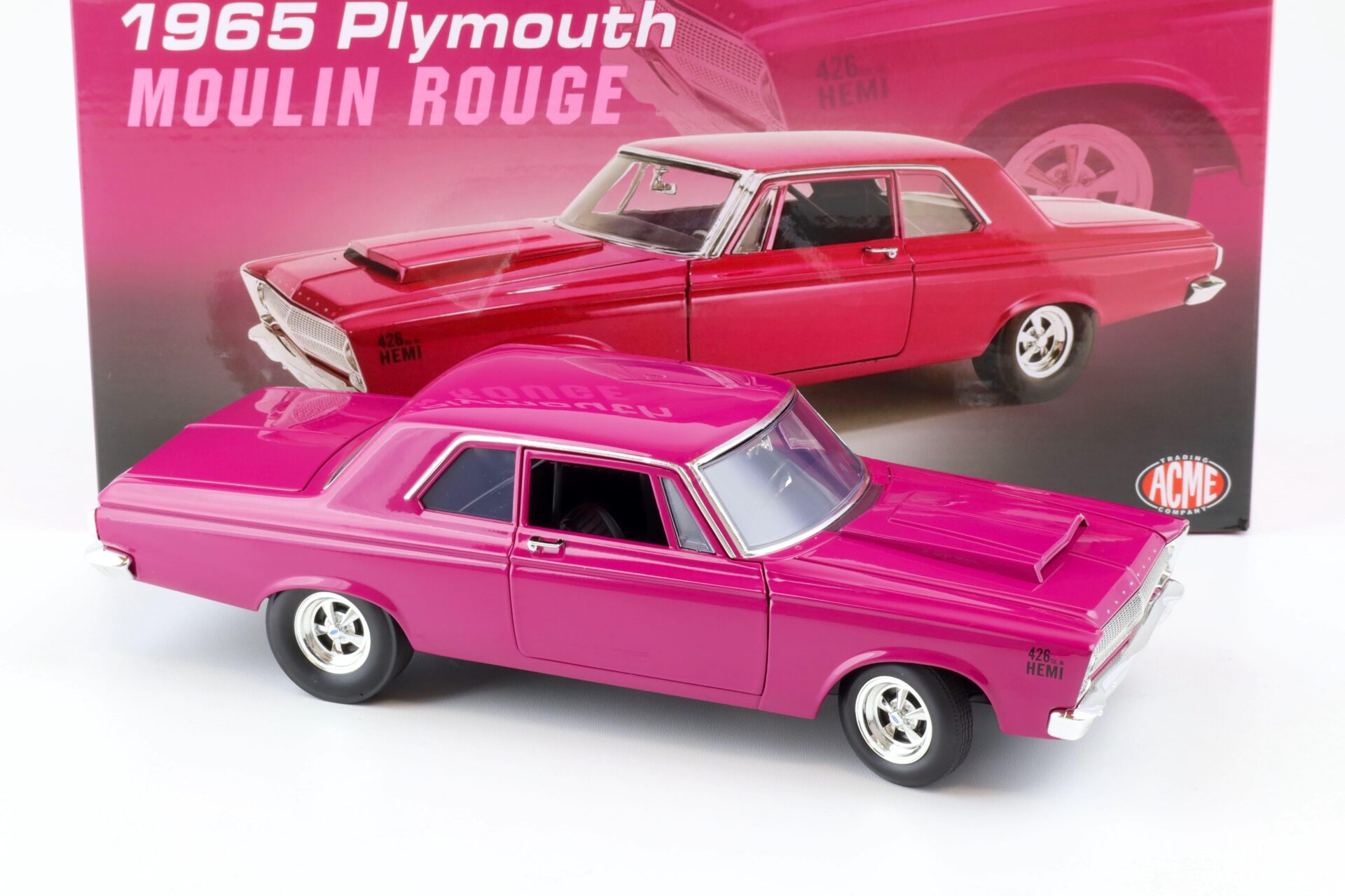 1:18 ACME 1965 Plymouth Belvedere Moulin Rouge pink-purple A1806510