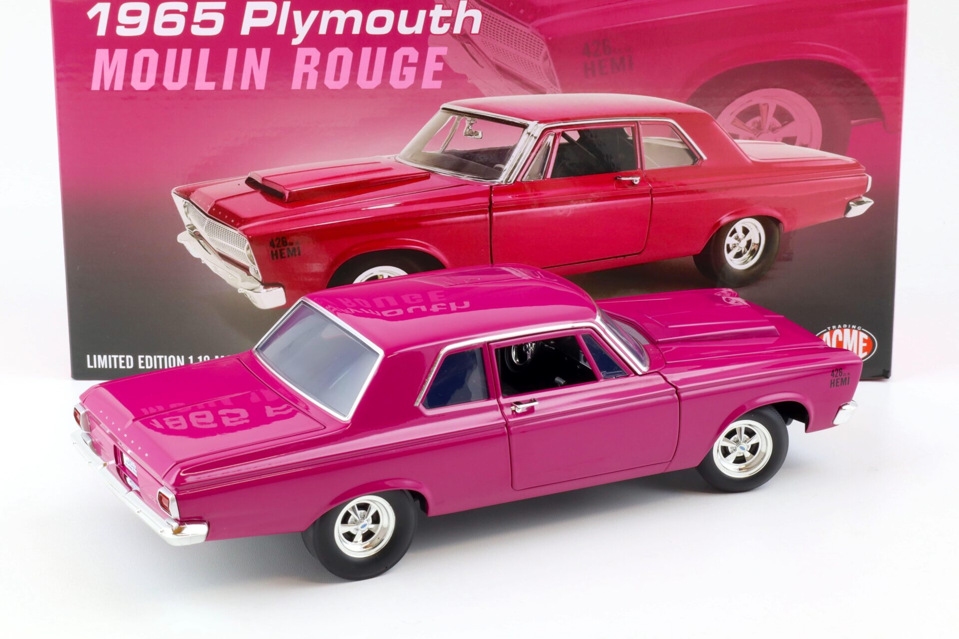 1:18 ACME 1965 Plymouth Belvedere Moulin Rouge pink-purple A1806510