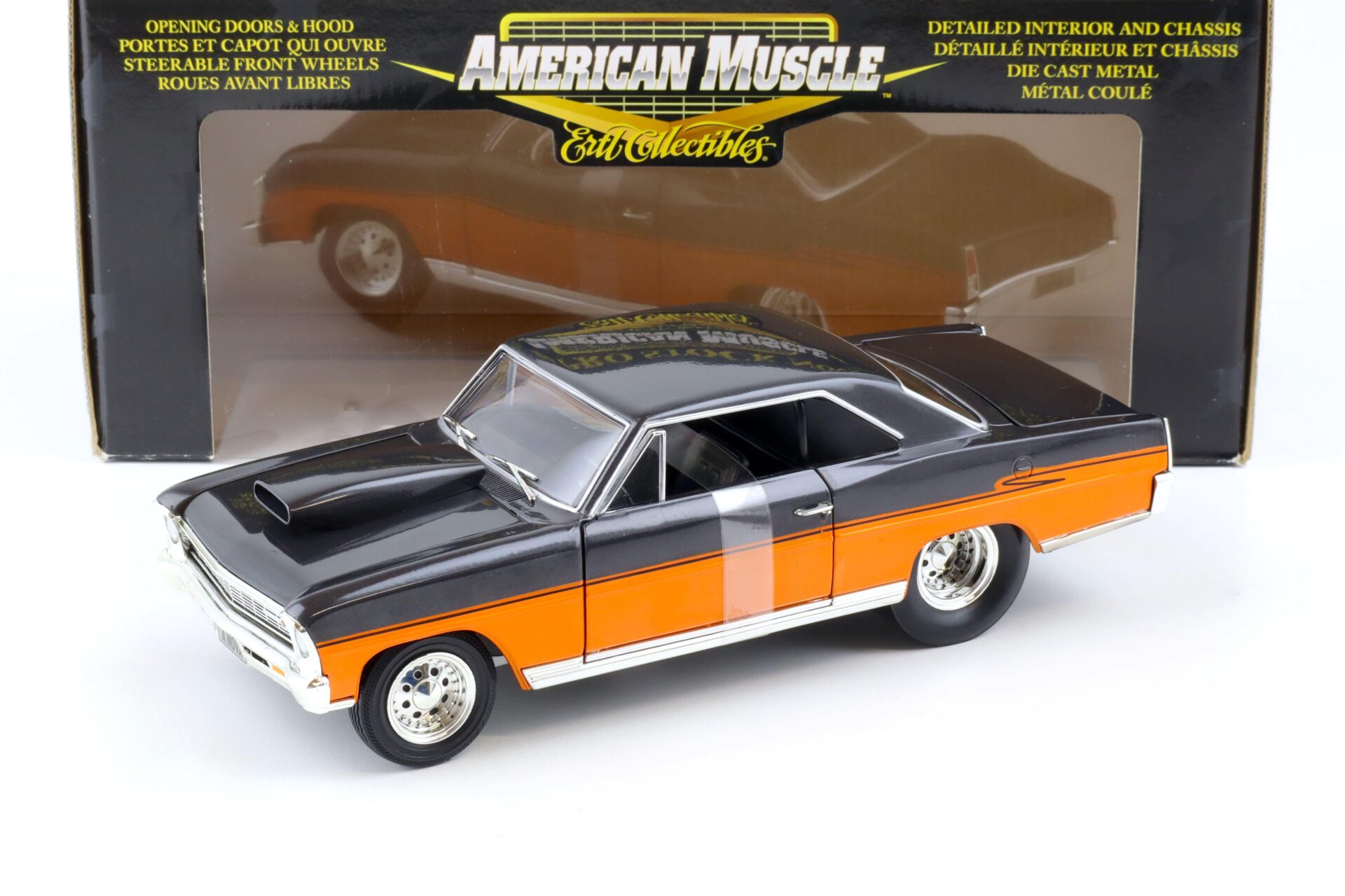 ID 82743 orig.jpg 1:18 ERTL 1966 Chevrolet Nova PRO STOCK Coupe grey metallic/ orange