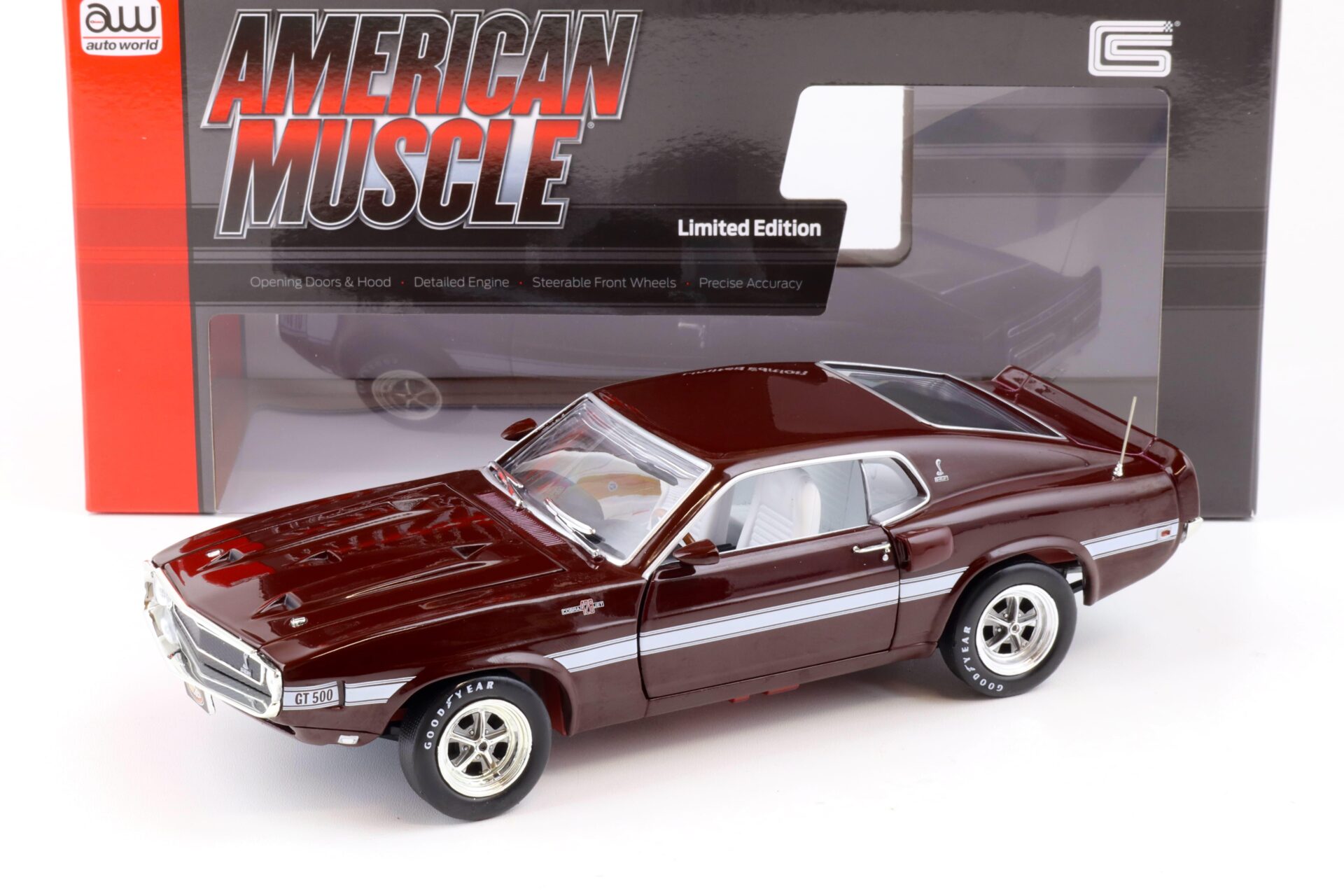 1:18 Auto World 1969 Shelby GT500 Mustang 2+2 Coupe MCACN Royal Maroon