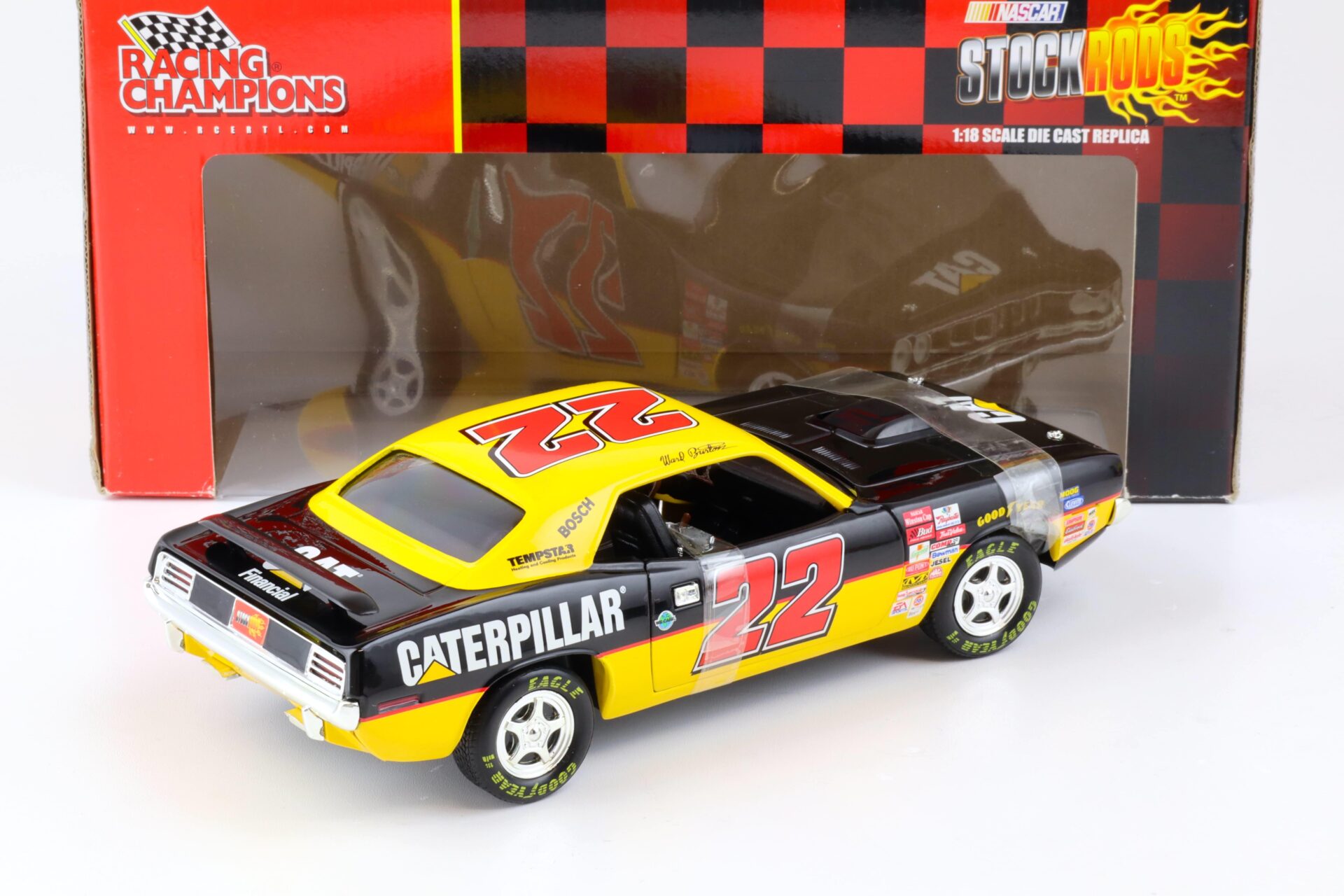 1:18 ERTL Ward Burton Caterpillar 1971 Plymouth Barracuda Stock Rods #22 black/ yellow