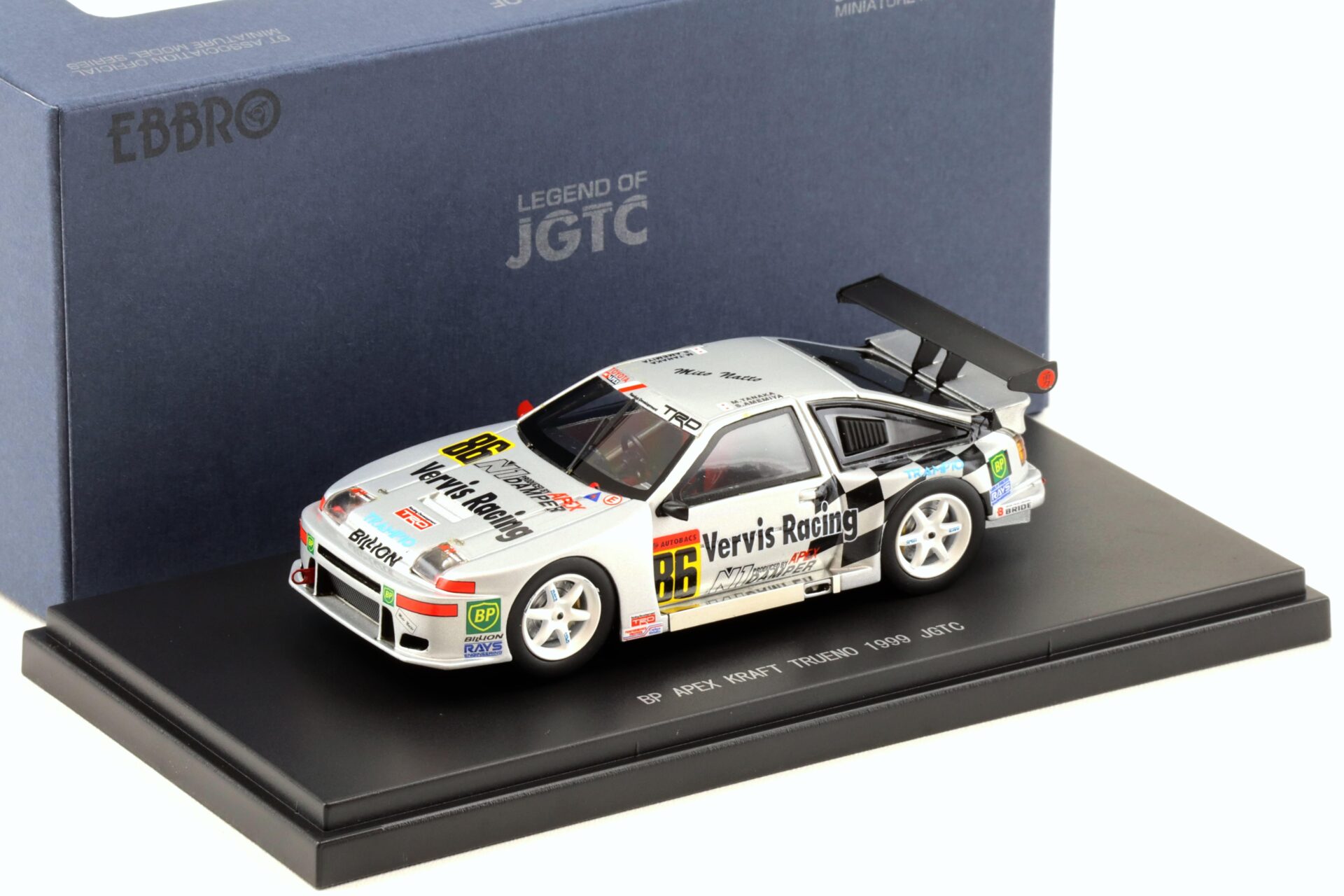 ID 93867 orig.jpg 1:43 Ebbro Toyota Trueno BP Apex Kraft Trueno 1999 JGTC #86 silver