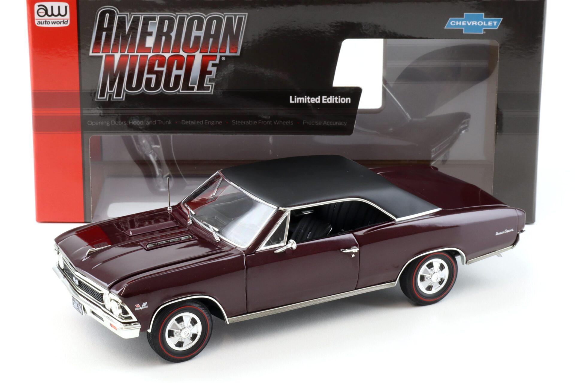 1:18 Auto World 1966 Chevrolet Chevelle SS 396 maroon/ black roof