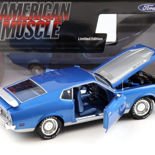 1:18 Auto World 1971 Ford Mustang Mach 1 MCACN Code Q Med Blue