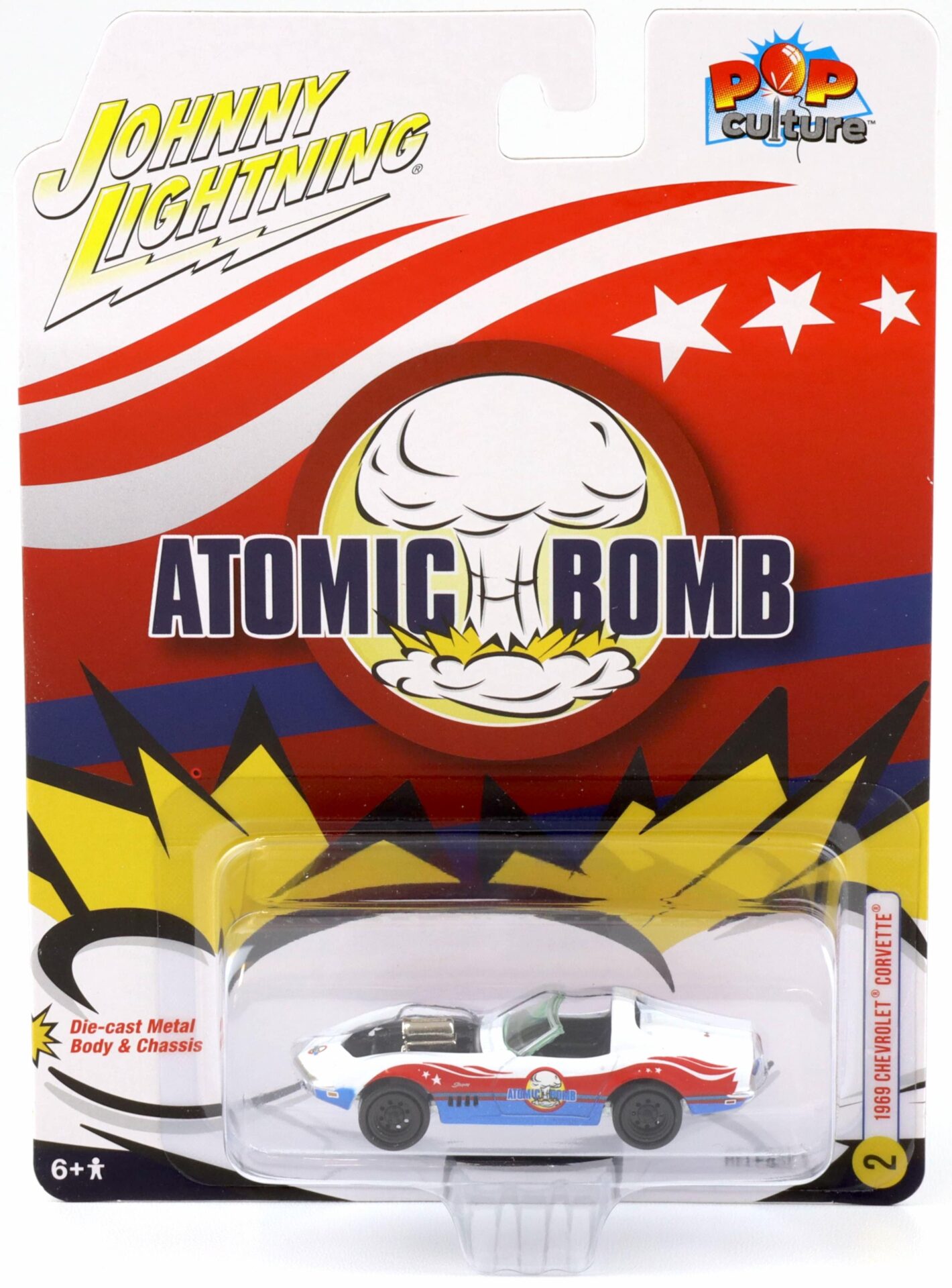 1:64 Johnny Lightning Pop Culture 1969 Chevrolet Corvette Atomic Bomb white/red/blue