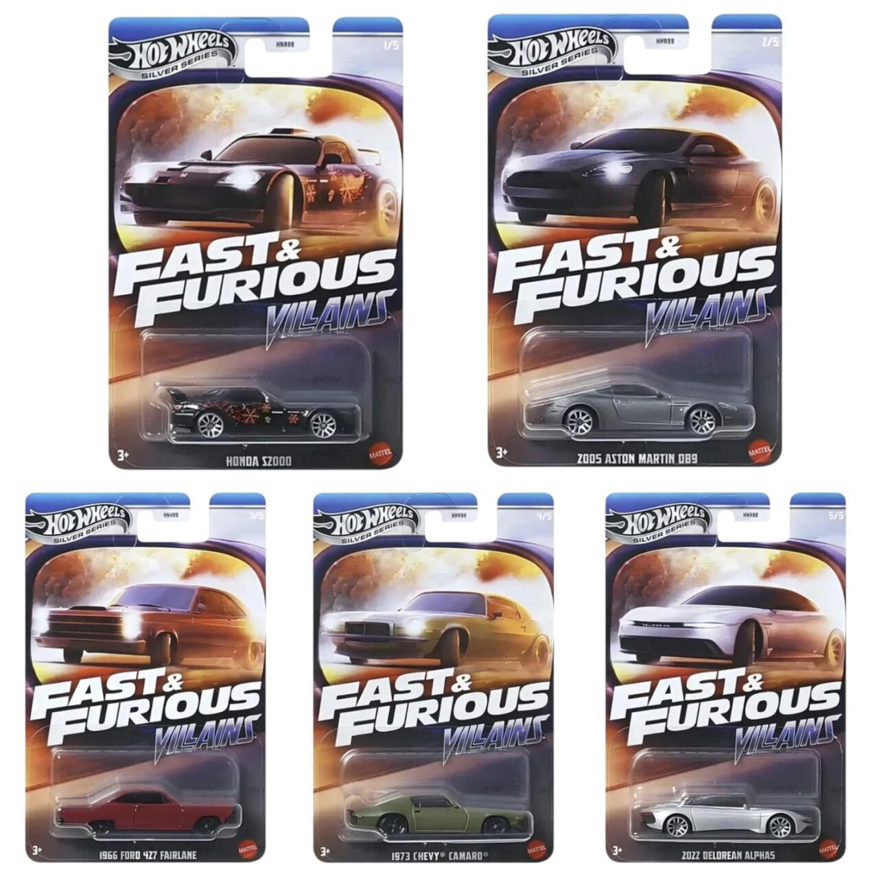 1:64 Hot Wheels 2025 Fast & Furious Villains SET 5 pcs. 979J Honda, Ford, Chevrolet